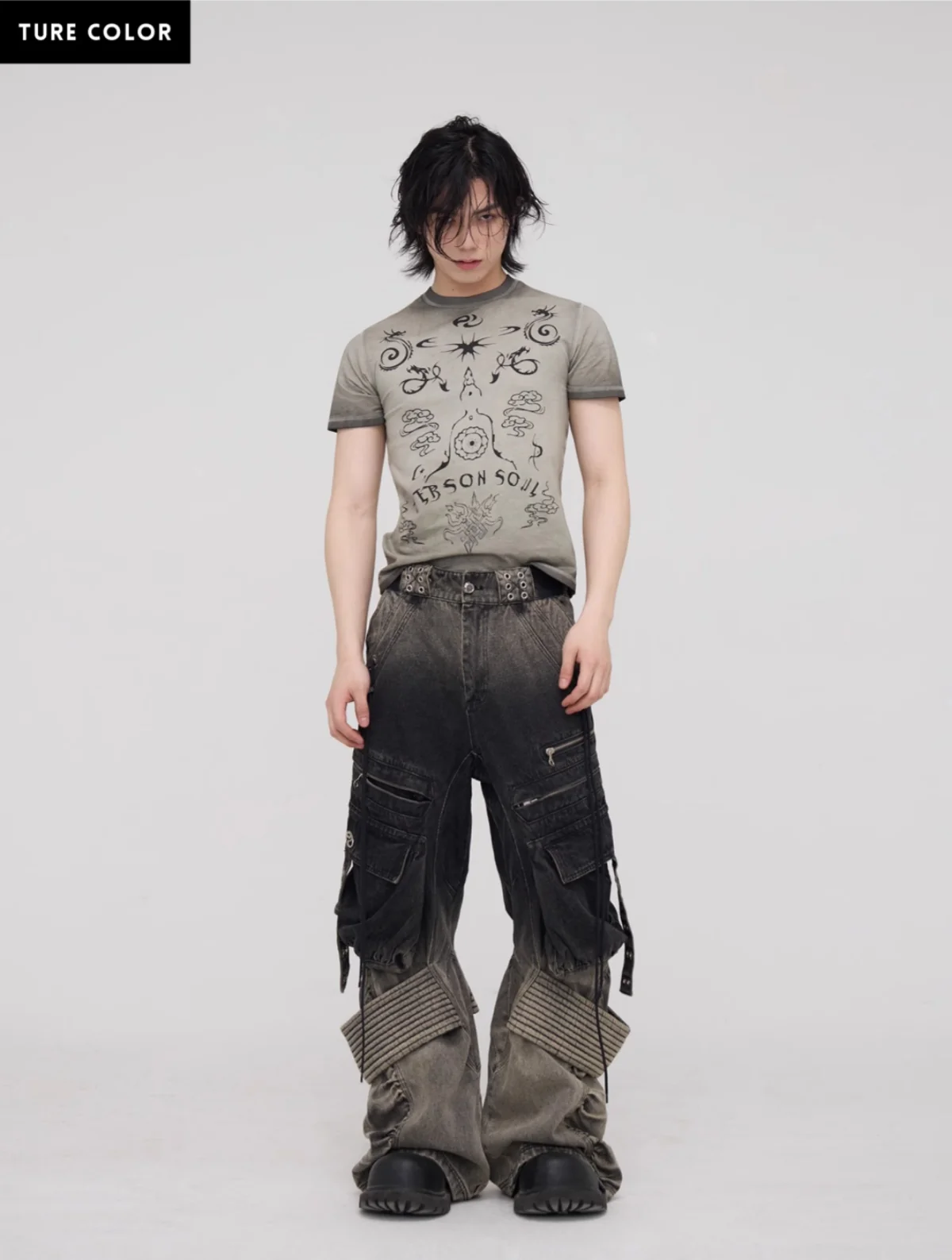 Personsoul Desert Distressed Denim Cargo Pants - Image 11
