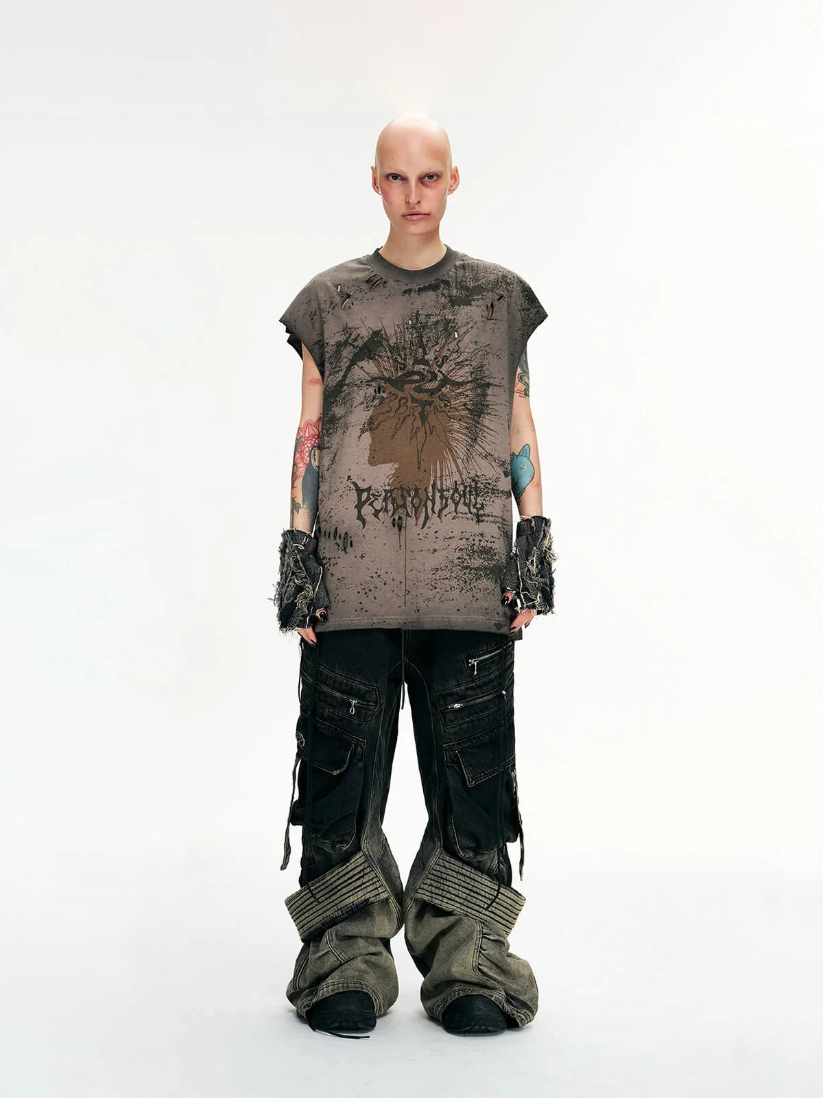 Personsoul Desert Distressed Denim Cargo Pants - Image 7