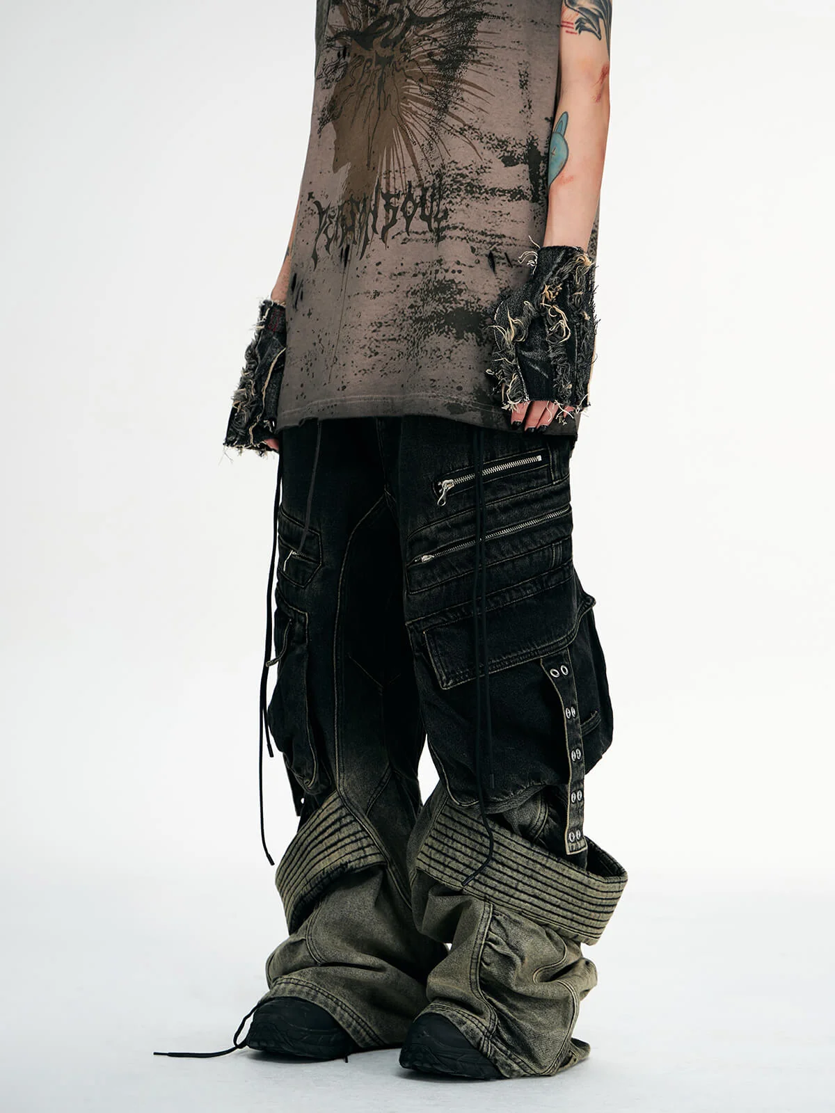 Personsoul Desert Distressed Denim Cargo Pants - Image 9