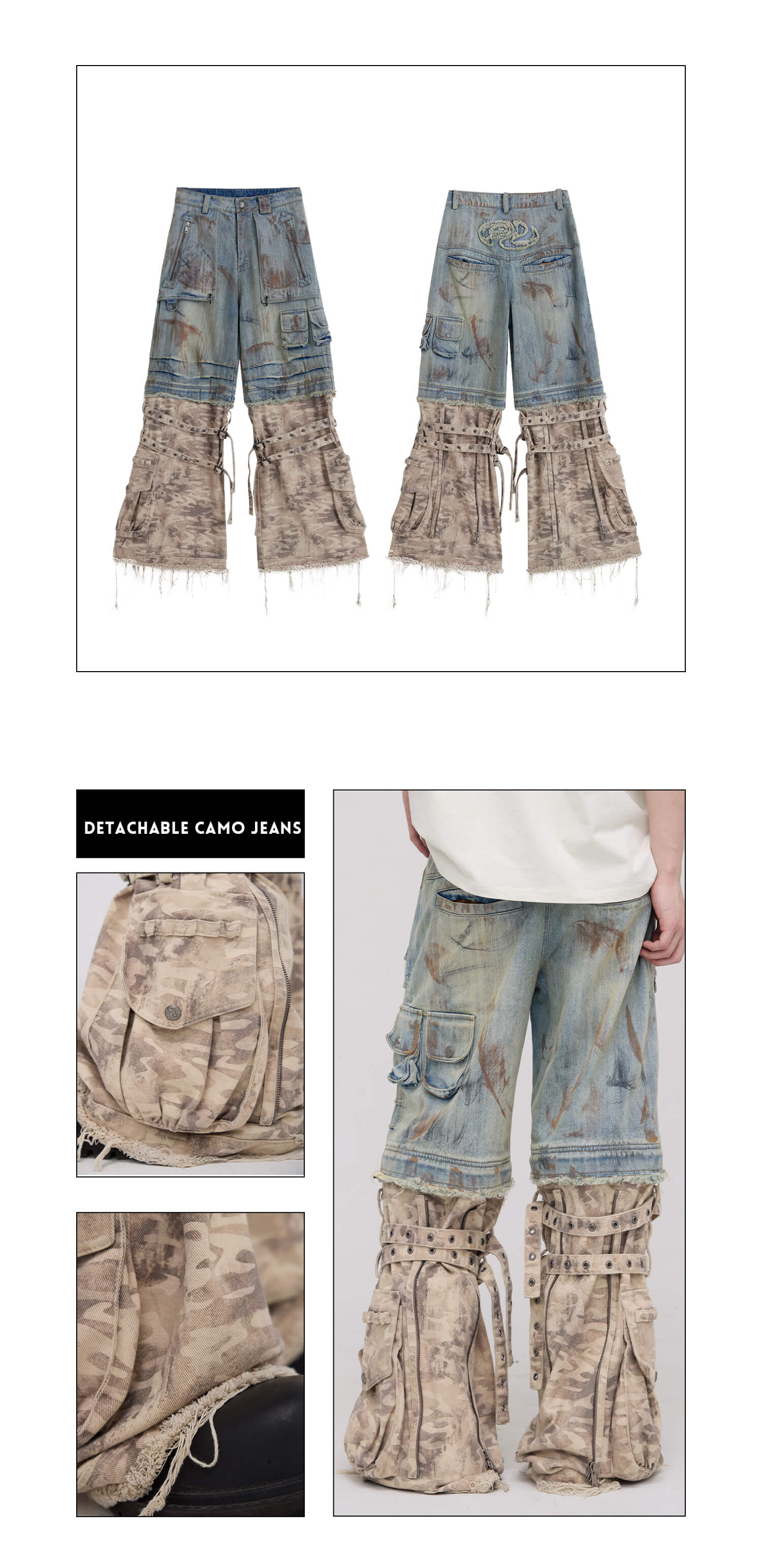 Personsoul Detachable Paneled Camo Baggy Jeans - Image 13