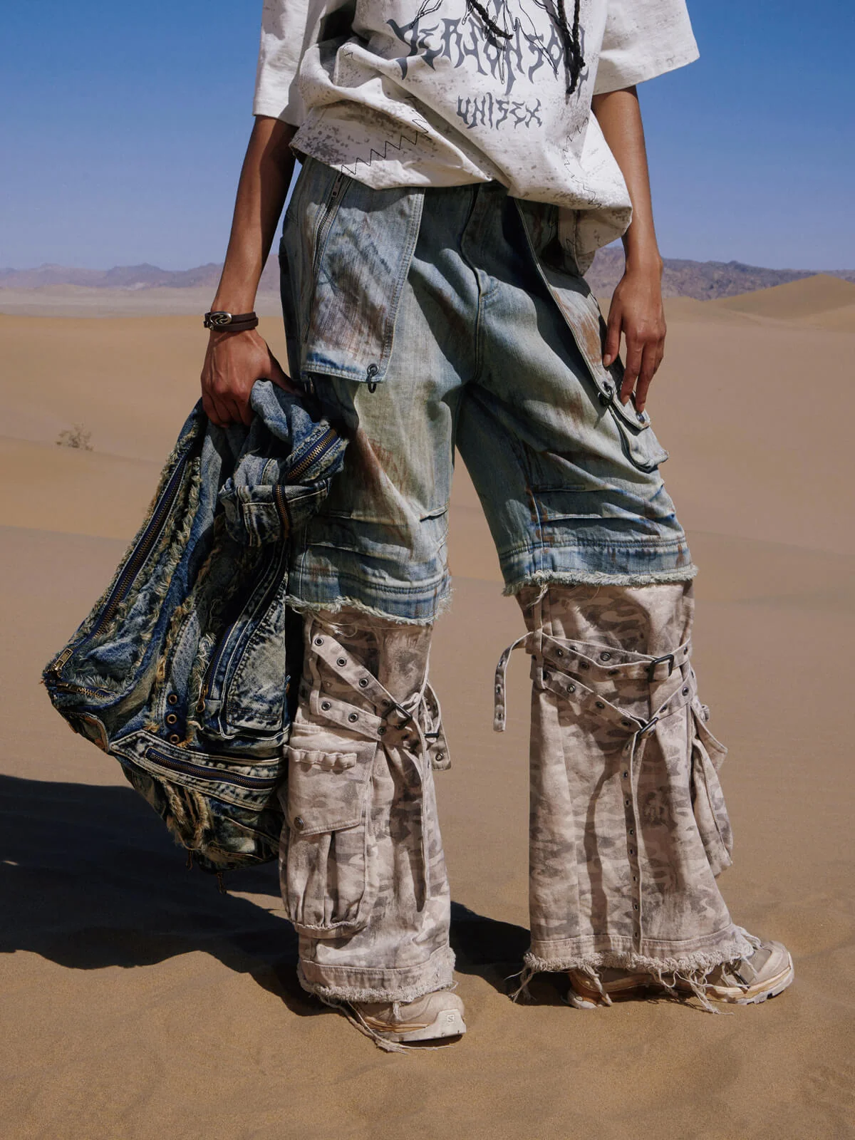 Personsoul Detachable Paneled Camo Baggy Jeans - Image 3