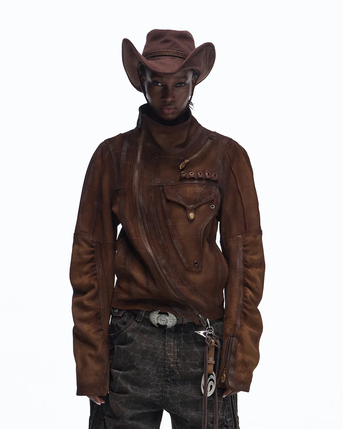 Personsoul Distressed Croc-Embossed Suede Short Jacket(Limited 100 pieces)