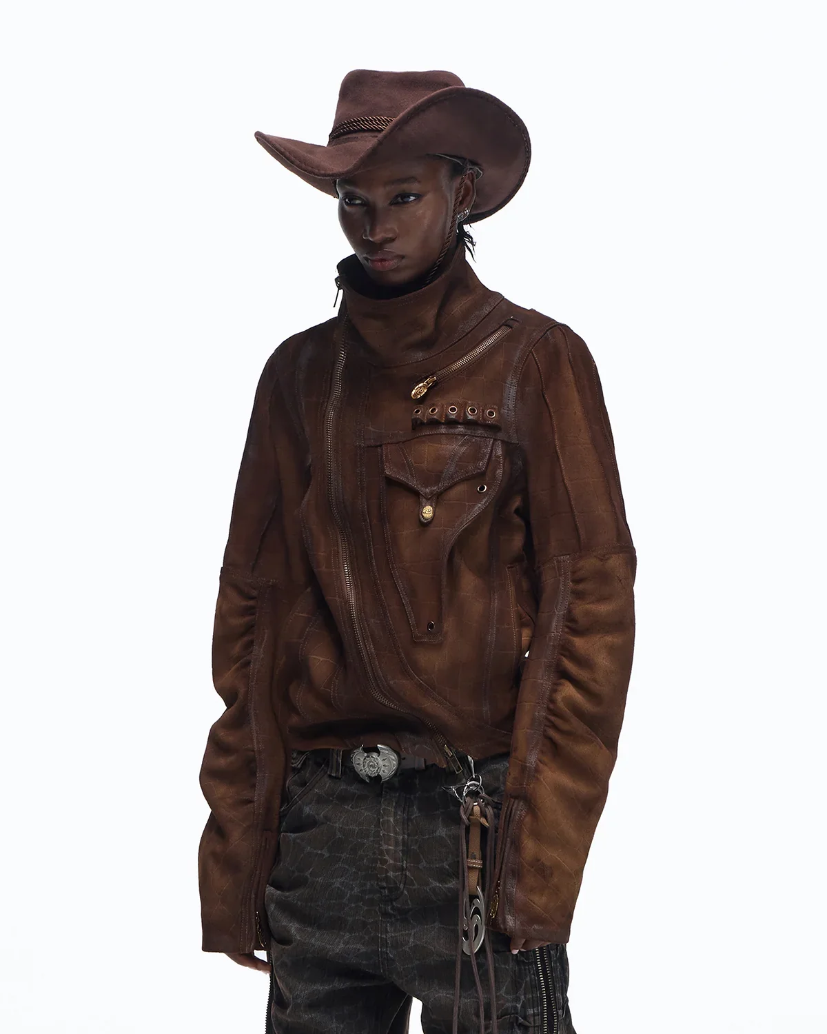 Personsoul Distressed Croc-Embossed Suede Short Jacket(Limited 100 pieces) - Image 2