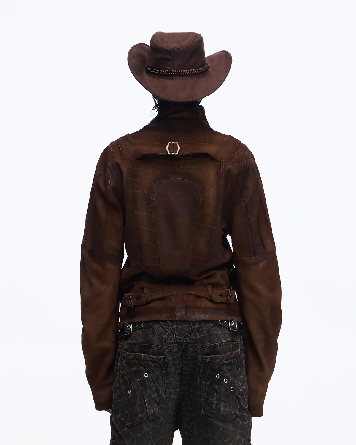 Personsoul Distressed Croc-Embossed Suede Short Jacket(Limited 100 pieces) - Image 3