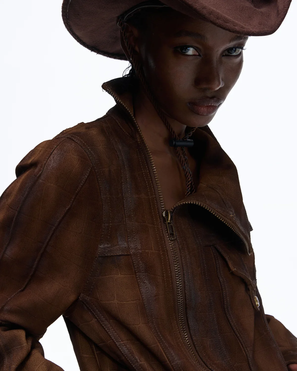 Personsoul Distressed Croc-Embossed Suede Short Jacket(Limited 100 pieces) - Image 4