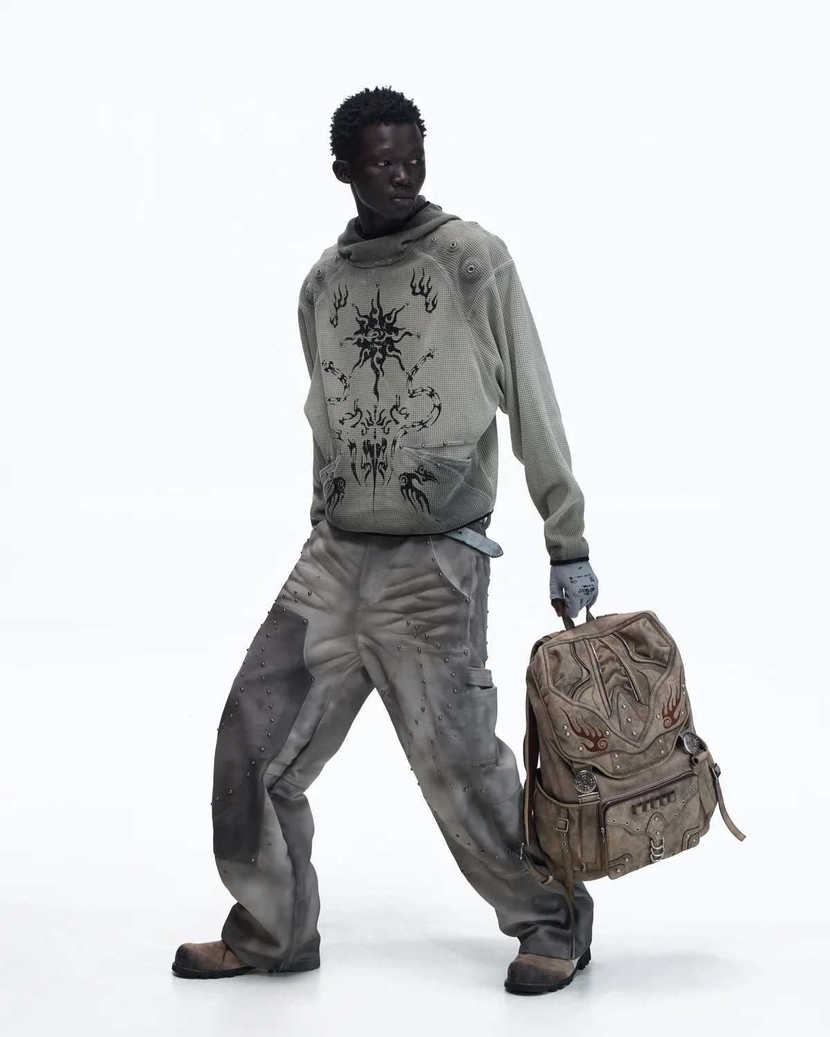 Personsoul Distressed Nubuck & Cowhide with Mushroom Studs Pants(Limited  100 pieces) - Image 13