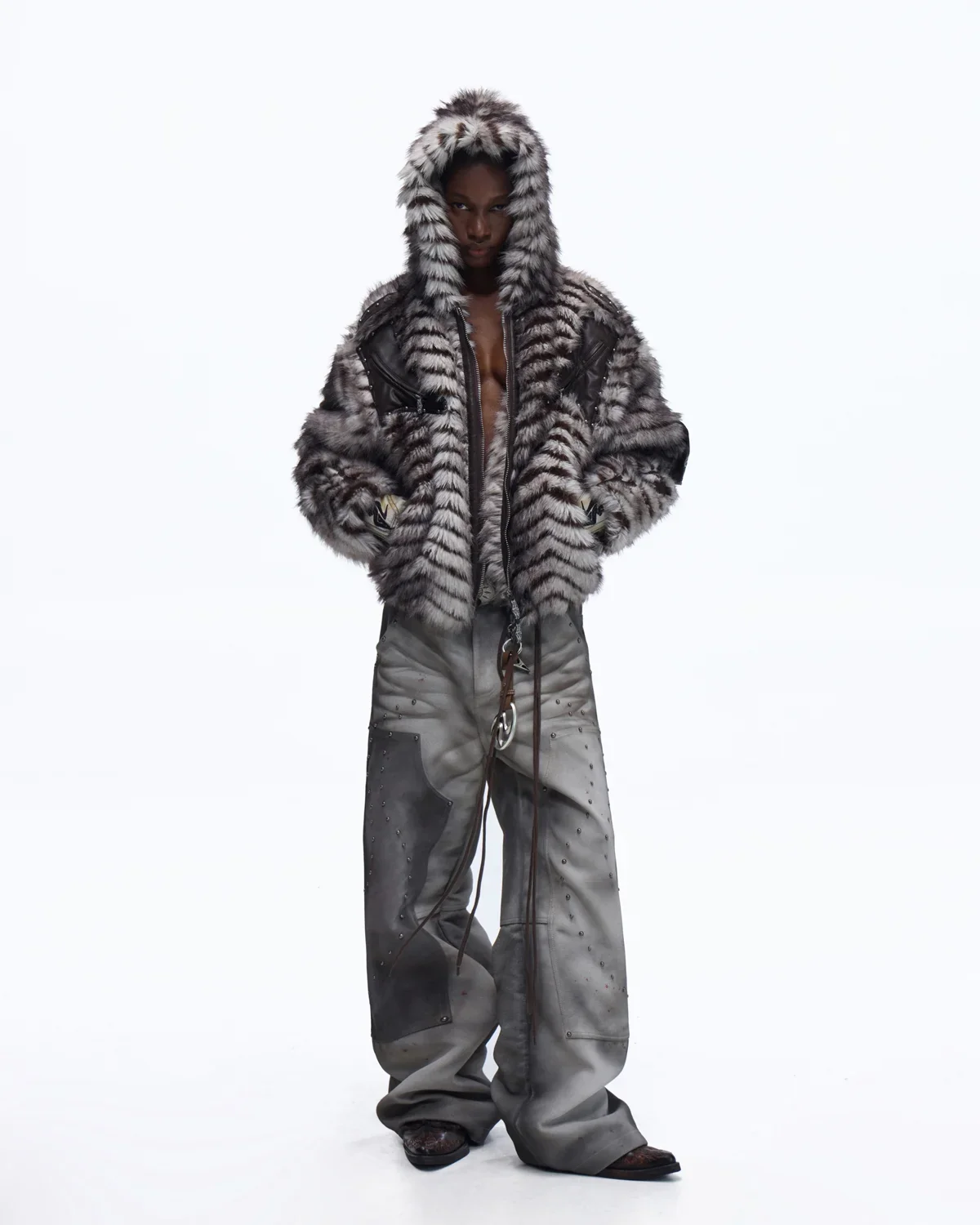 Personsoul Distressed Nubuck & Cowhide with Mushroom Studs Pants(Limited  100 pieces) - Image 8