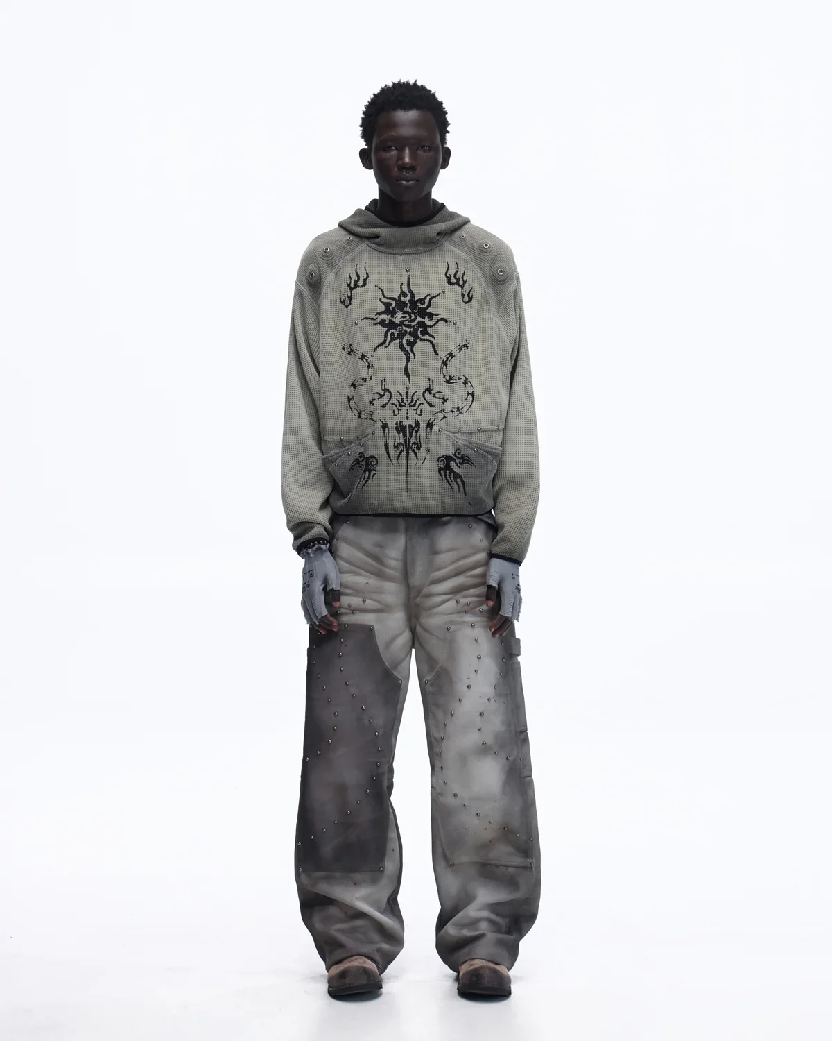 Personsoul Distressed Nubuck & Cowhide with Mushroom Studs Pants(Limited  100 pieces) - Image 9