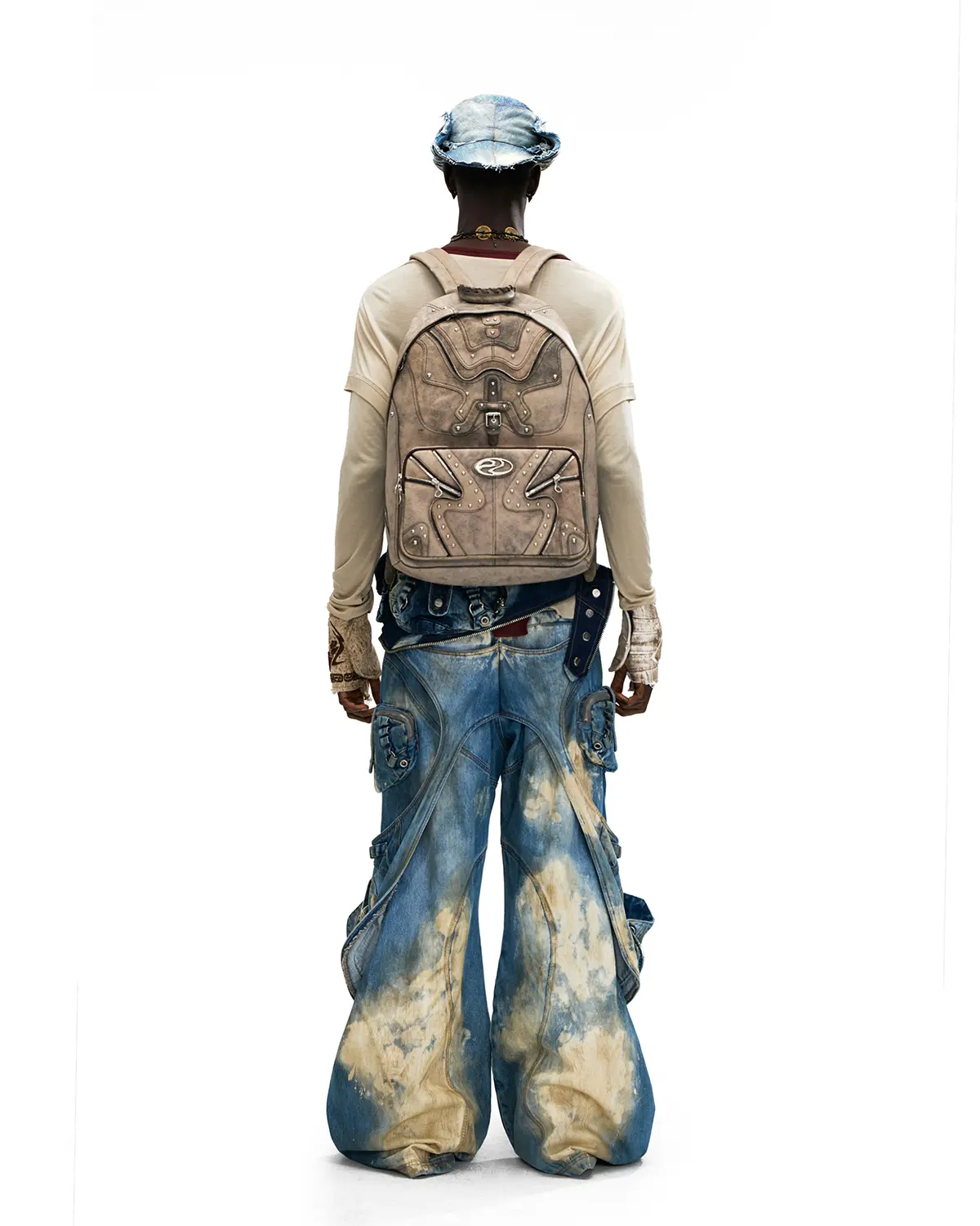 Personsoul Embroidered Blue-to-White Gradient Denim Jeans - Image 10