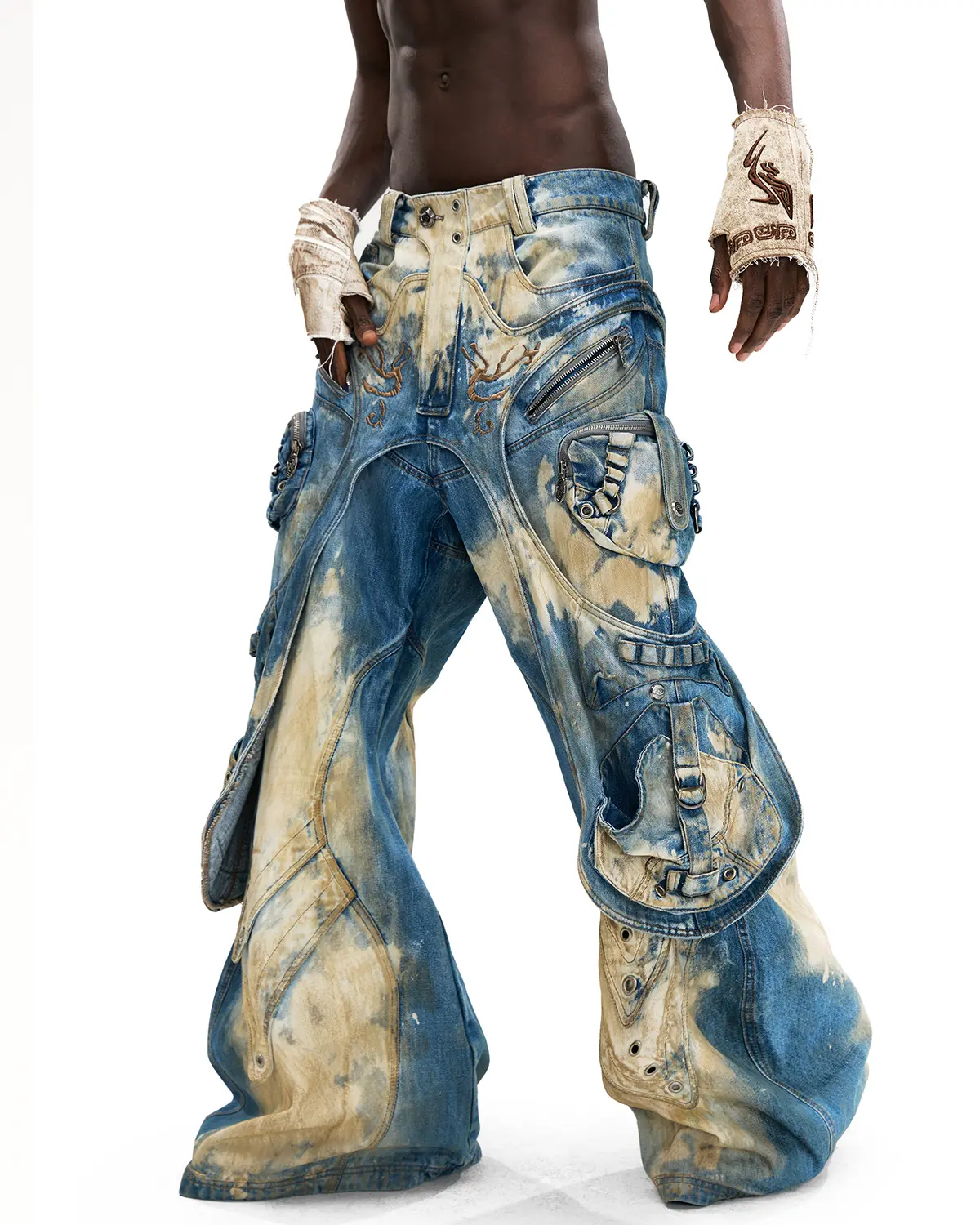 Personsoul Embroidered Blue-to-White Gradient Denim Jeans - Image 2