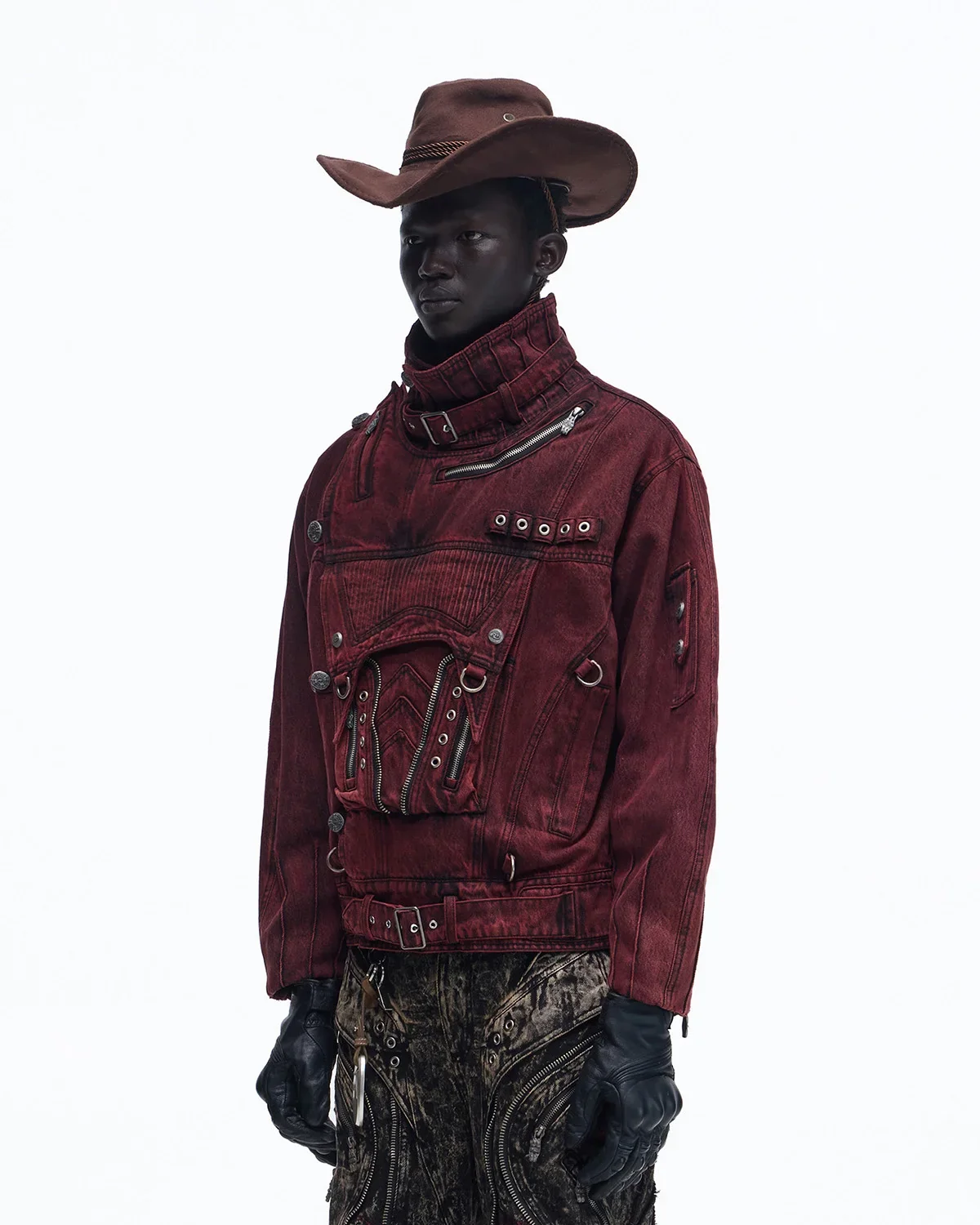 Personsoul Embroidered Stand-Collar Washed Denim Jacket - Image 2