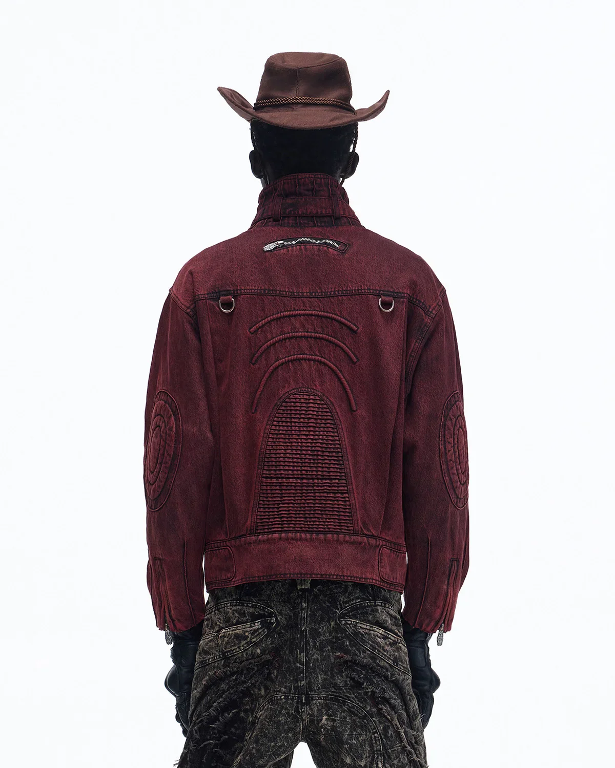 Personsoul Embroidered Stand-Collar Washed Denim Jacket - Image 3