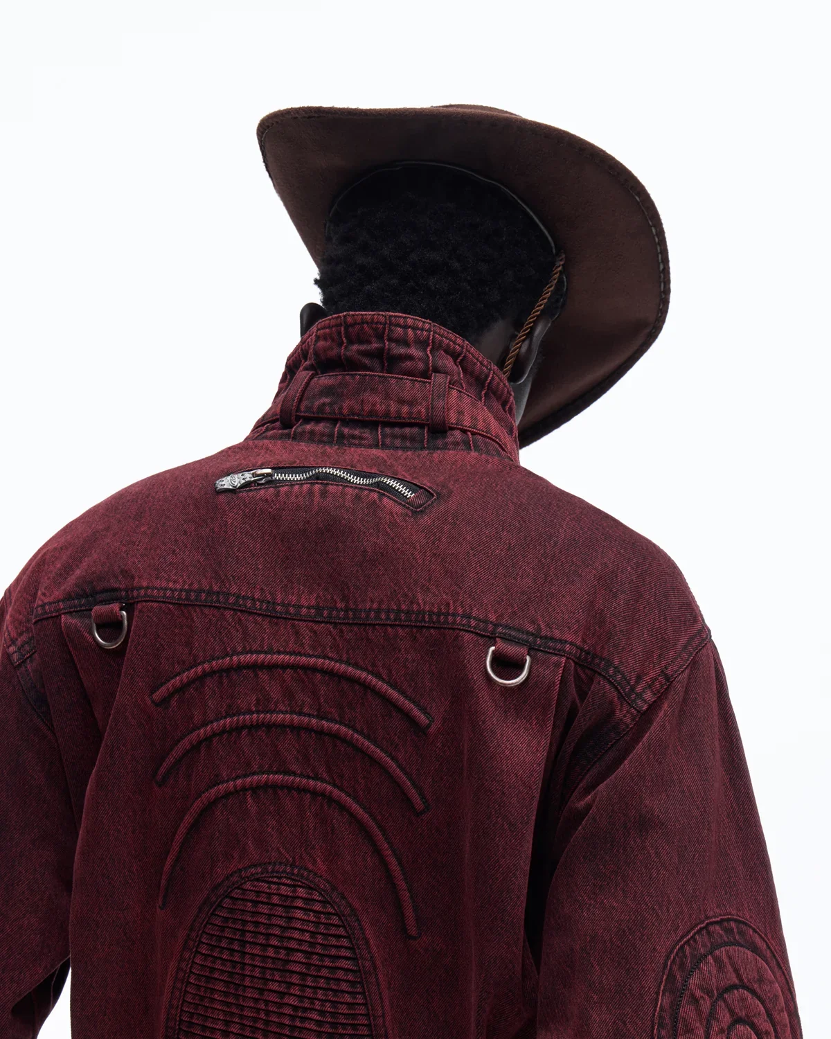 Personsoul Embroidered Stand-Collar Washed Denim Jacket - Image 6