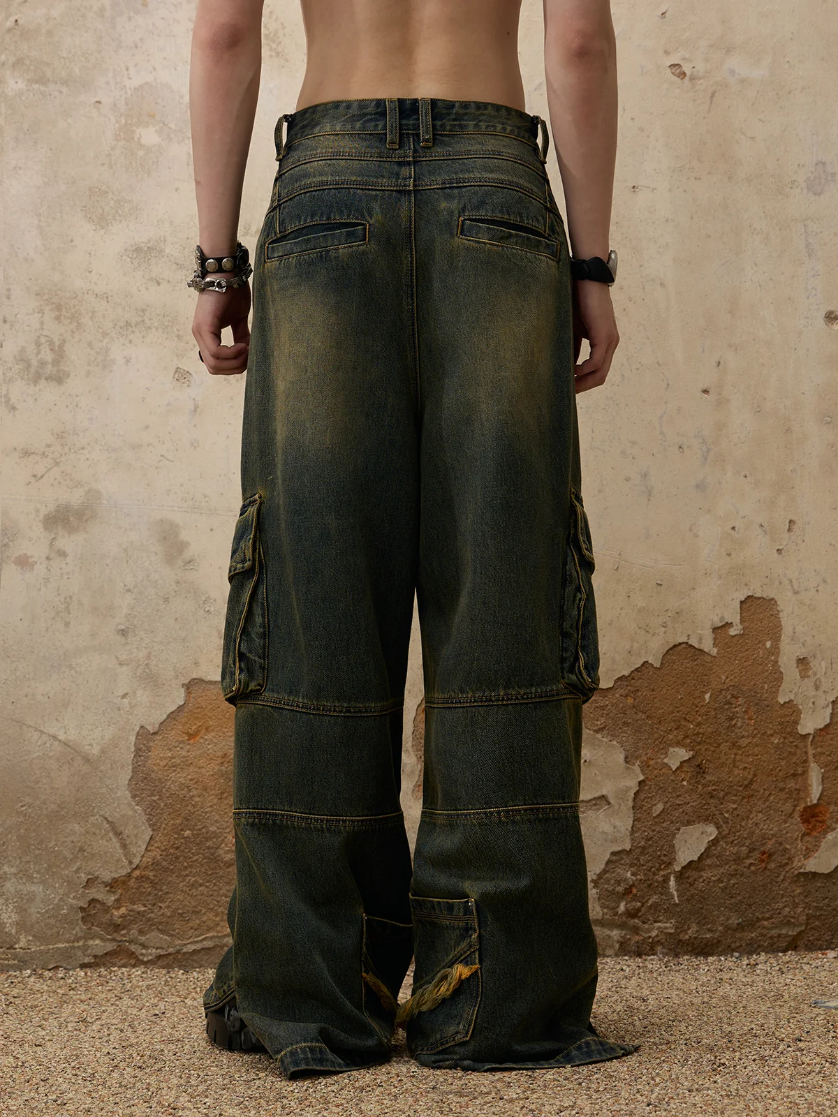 Personsoul Fade Wash Overall Denim Jeans - Image 4