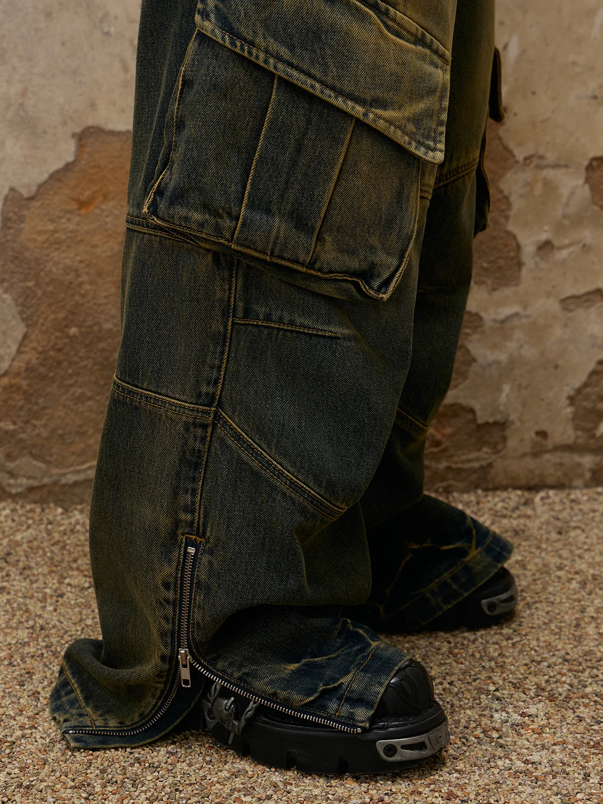 Personsoul Fade Wash Overall Denim Jeans - Image 6