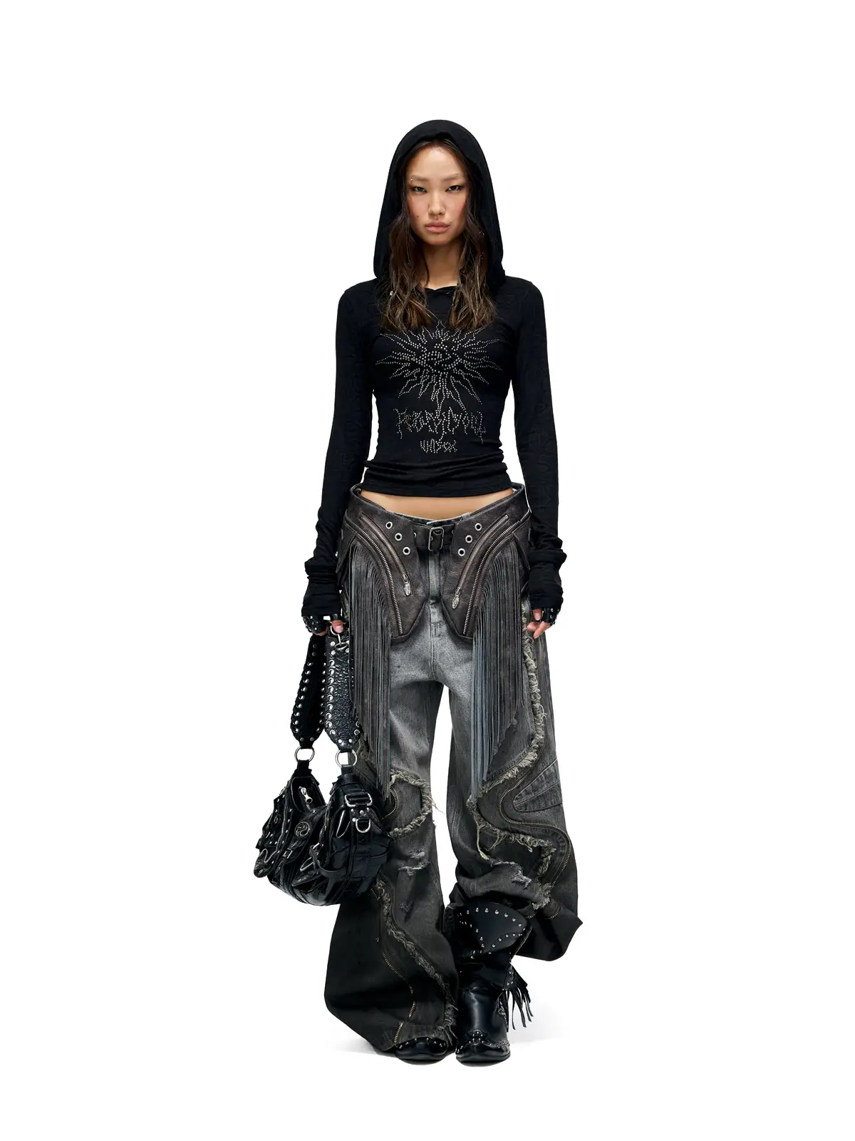 Personsoul Fringed Belt Raw Edge Jeans - Image 13