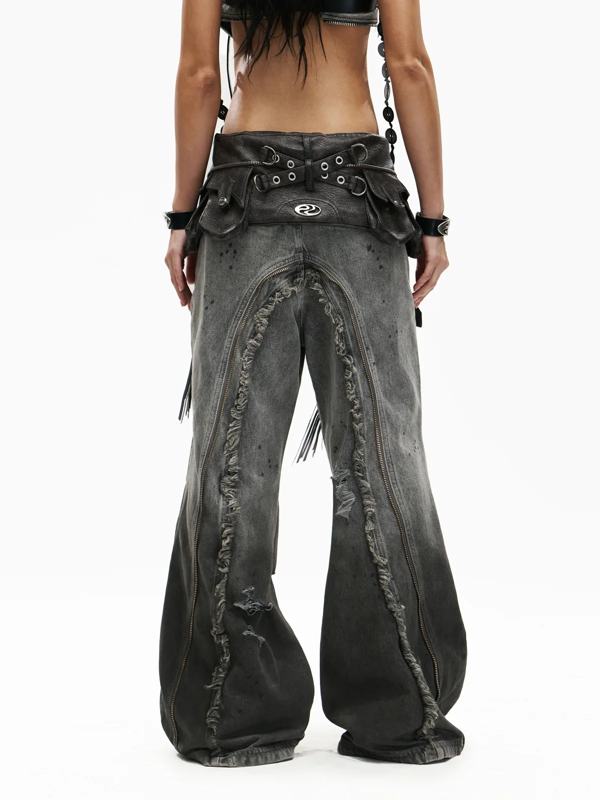 Personsoul Fringed Belt Raw Edge Jeans - Image 4