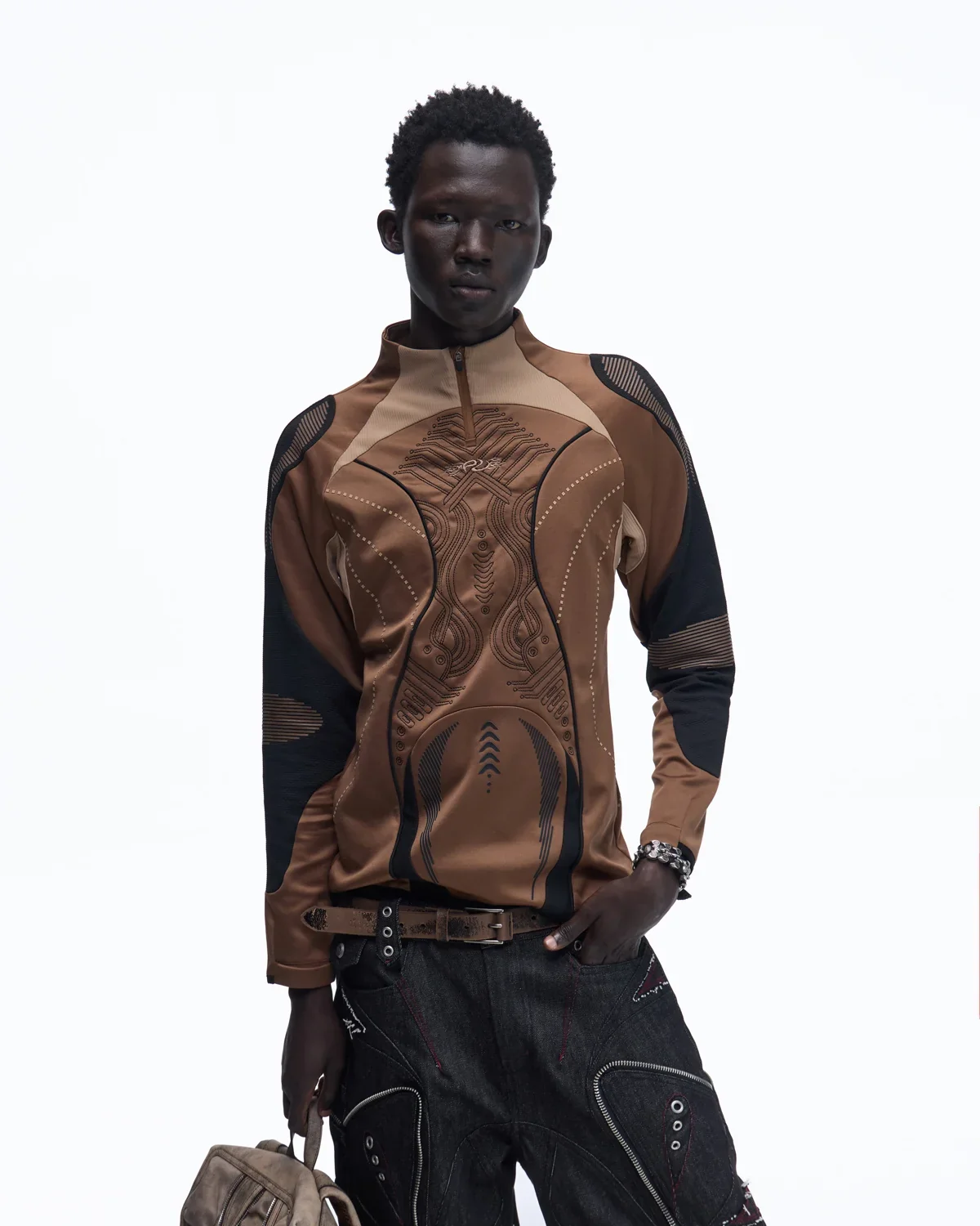 Personsoul Geometric Curve Mock Neck Top - Image 2