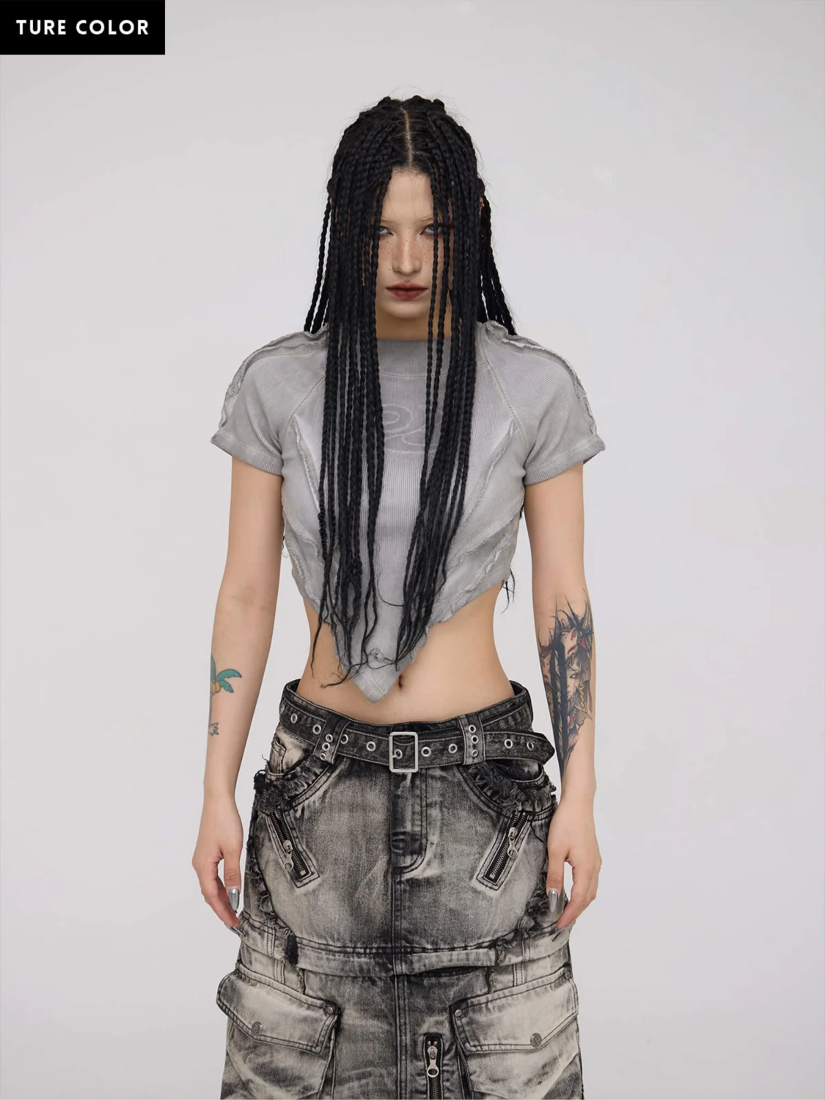 Personsoul Grey V-hem Slim Crop Top - Image 9