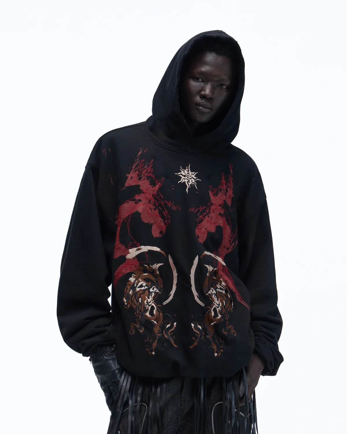 Personsoul Horse Print & Sun Totem Hoodie In Black - Image 2