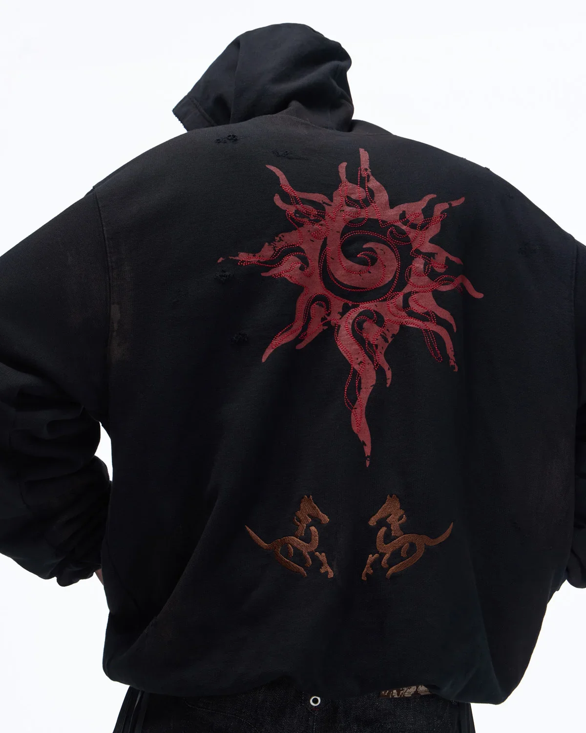 Personsoul Horse Print & Sun Totem Hoodie In Black - Image 4