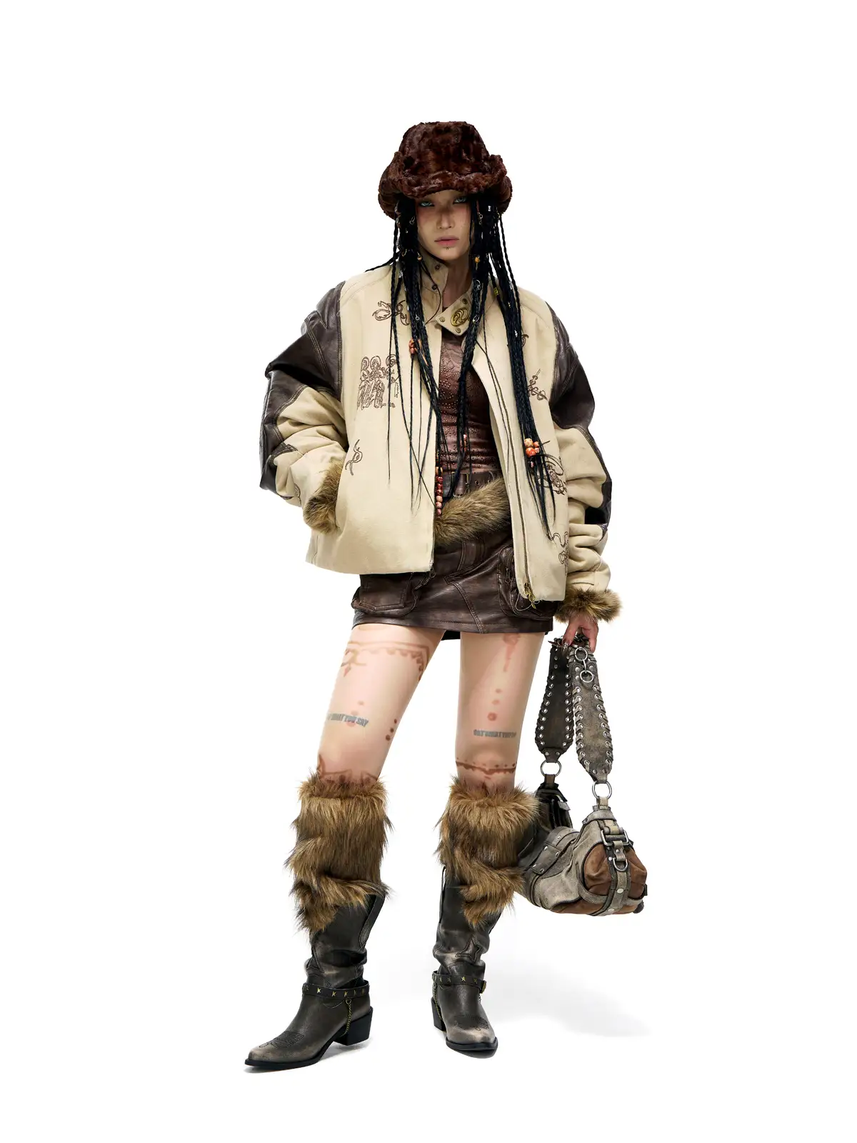 Personsoul Leather Patchwork Cotton Jacket - Image 10