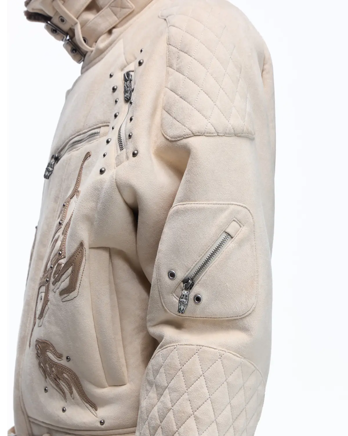 Personsoul Lightning Totem Stand Collar Jacket In White - Image 5
