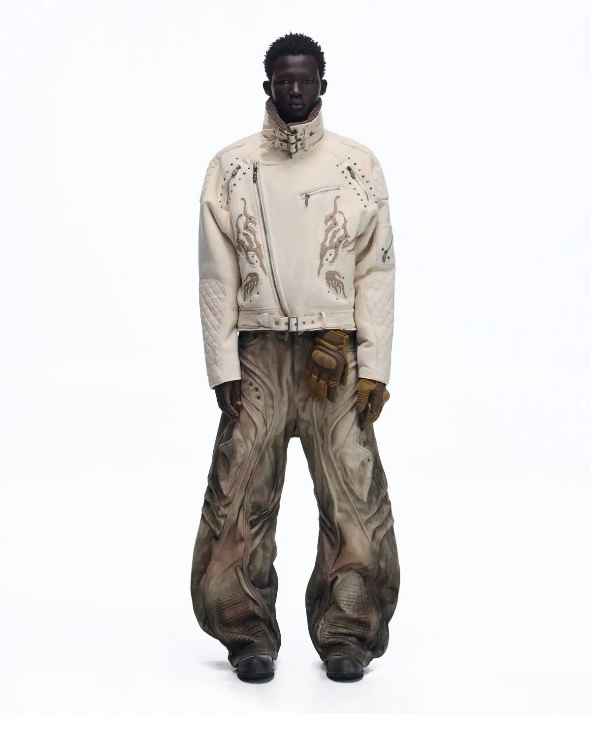 Personsoul Lightning Totem Stand Collar Jacket In White - Image 7
