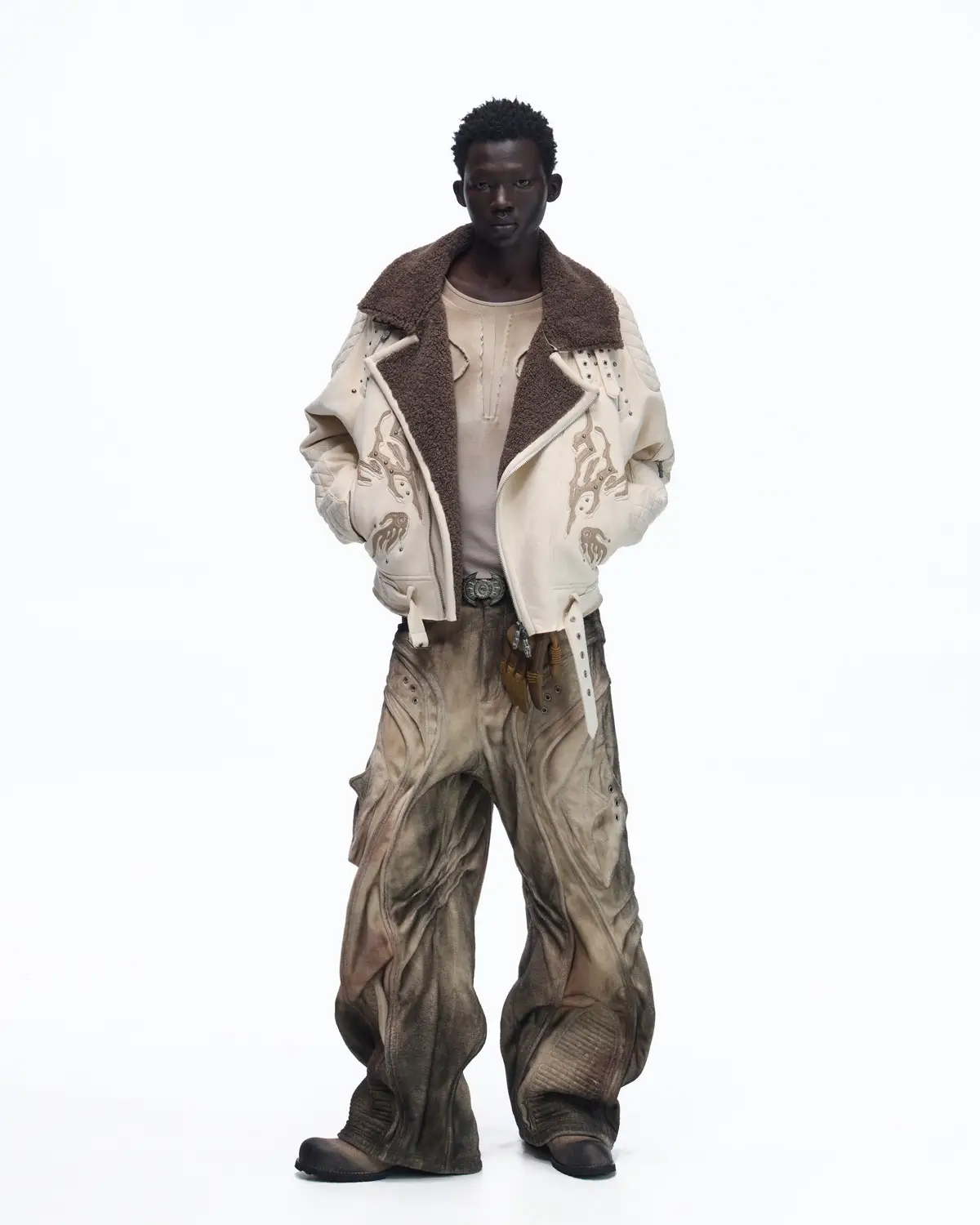 Personsoul Lightning Totem Stand Collar Jacket In White - Image 8