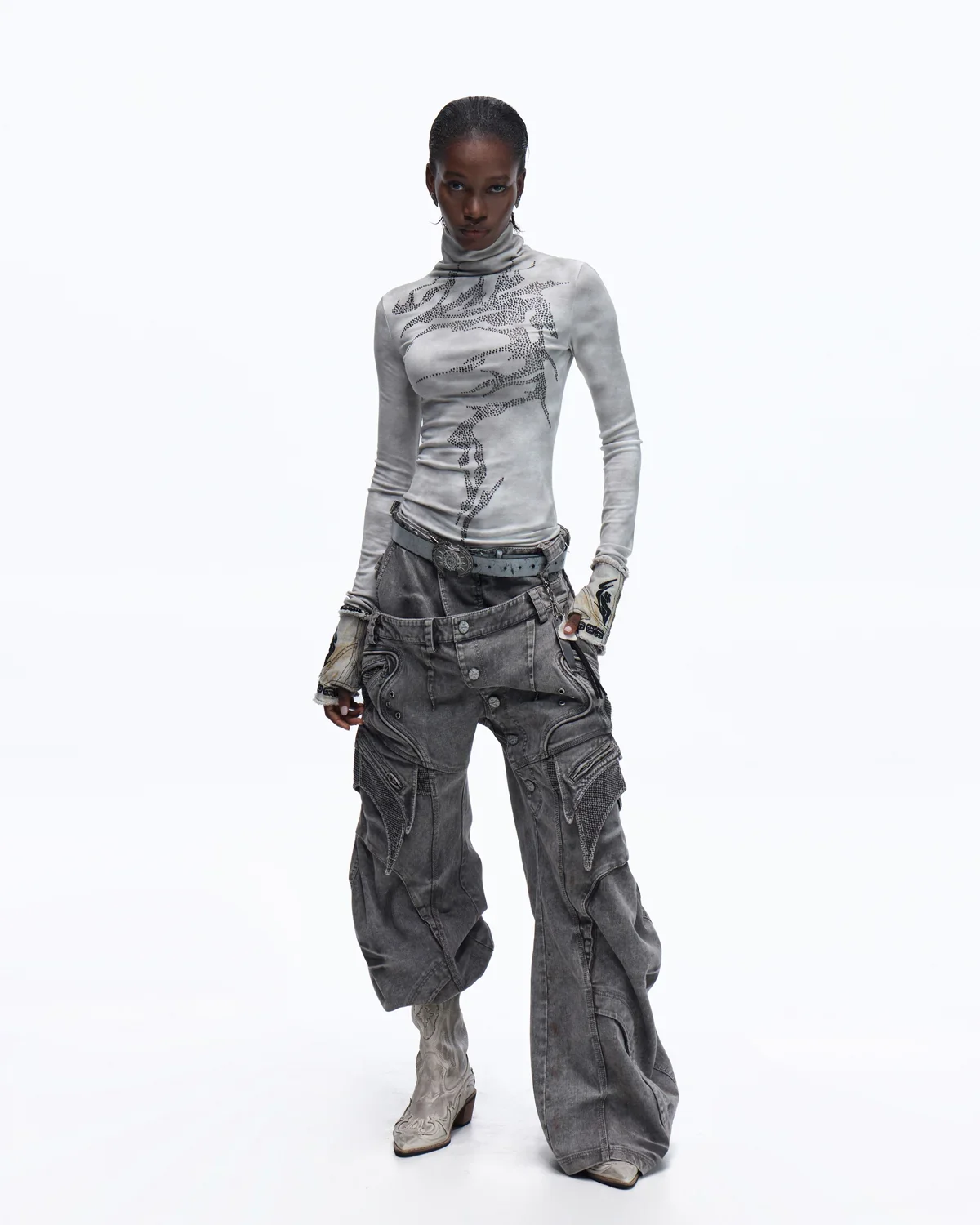 Personsoul Mock Double-Waist Wide-Leg Cargo Pants - Image 12