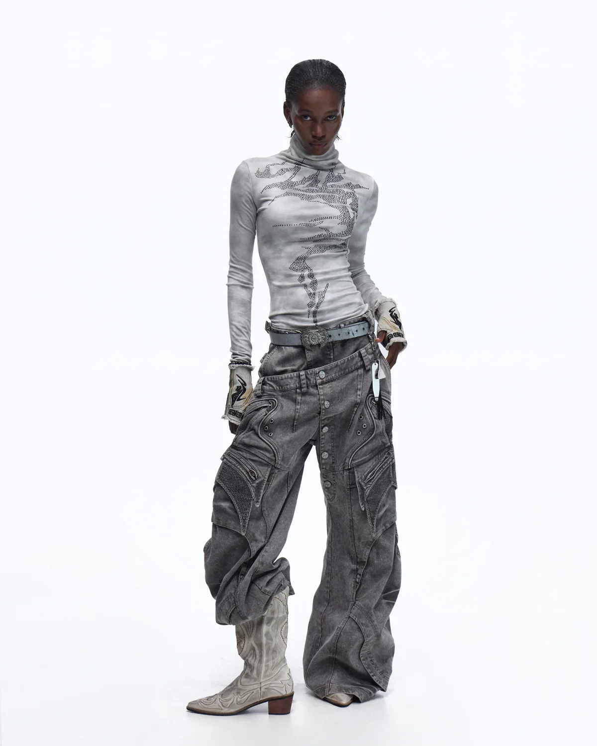 Personsoul Mock Double-Waist Wide-Leg Cargo Pants - Image 13