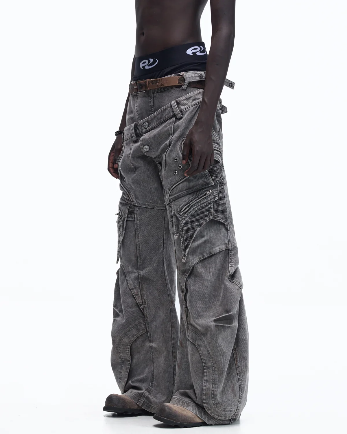 Personsoul Mock Double-Waist Wide-Leg Cargo Pants - Image 2