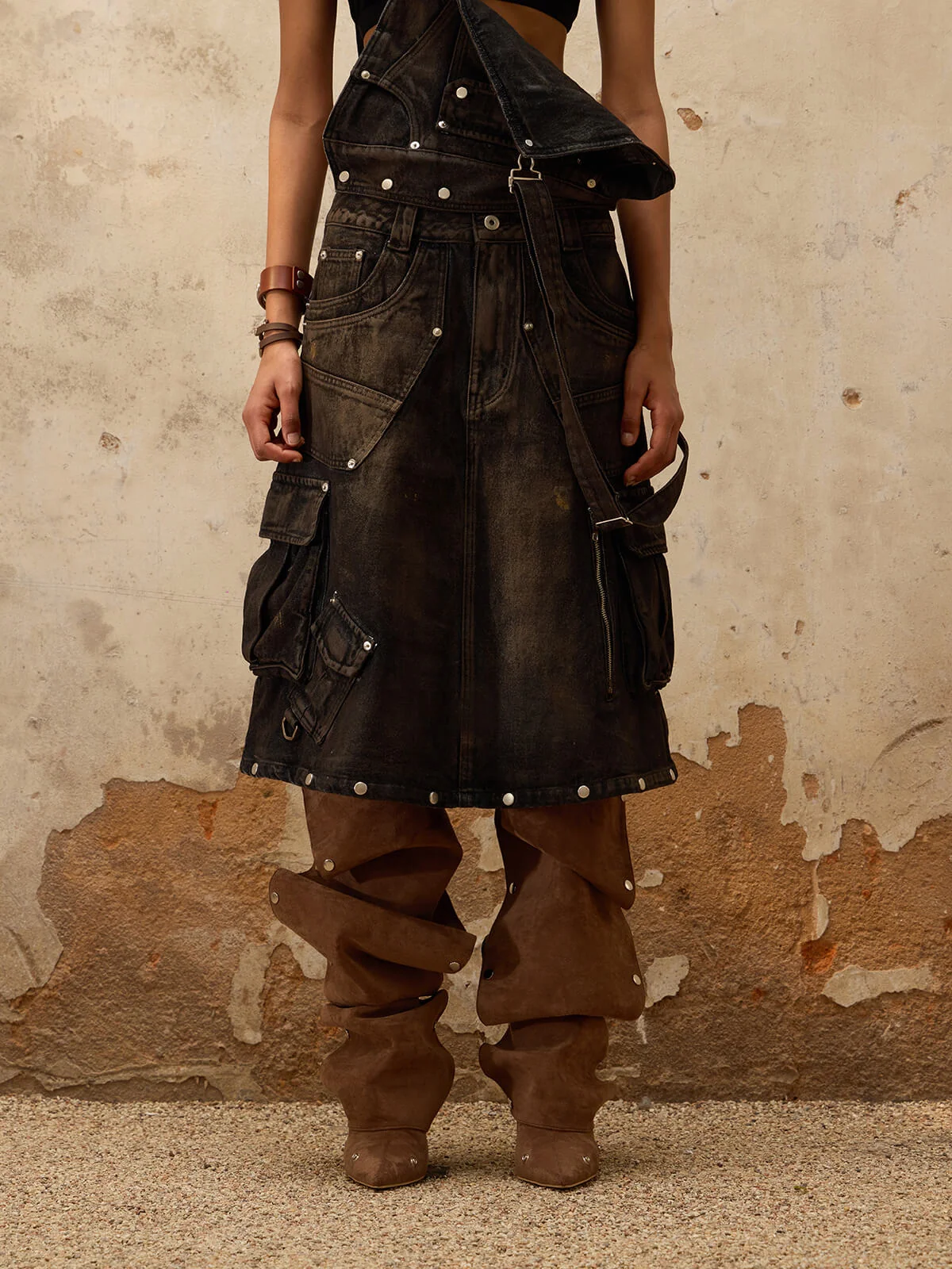 Personsoul Mud Maxi Denim Dungarees Skirt - Image 2