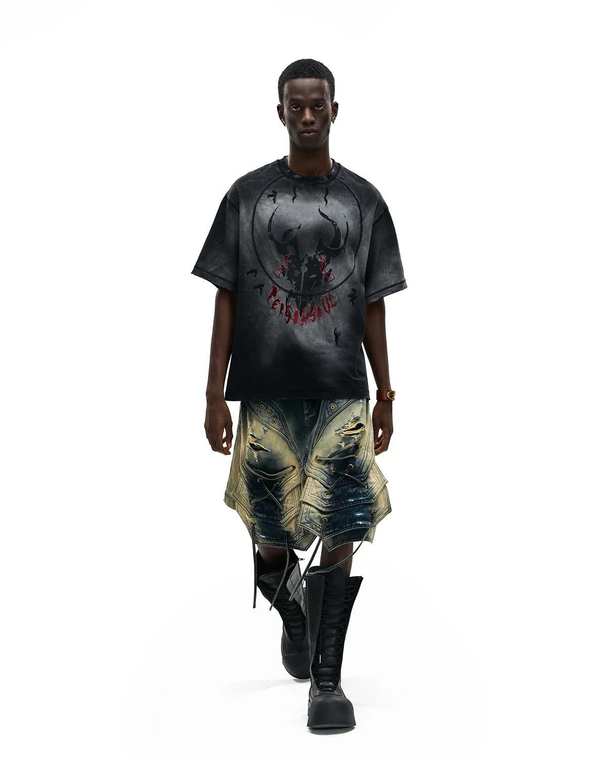 Personsoul Mythical Beast Totem Distressed T-Shirt Black - Image 11