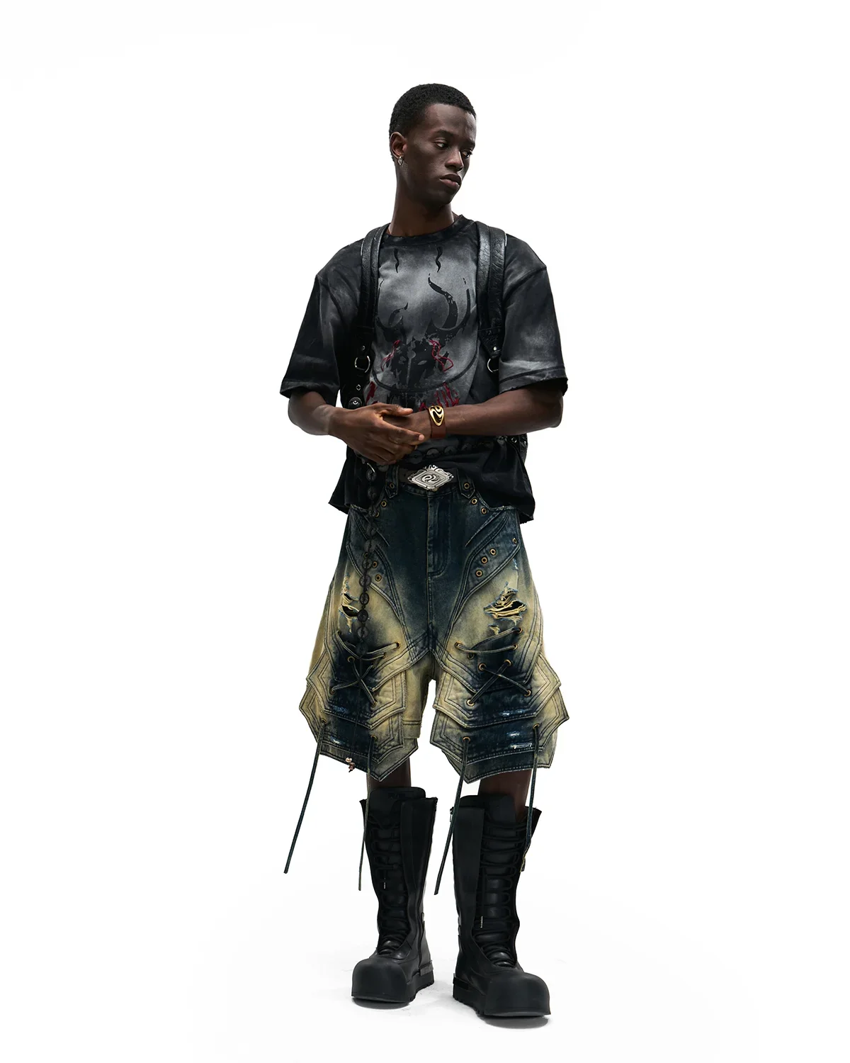 Personsoul Mythical Beast Totem Distressed T-Shirt Black - Image 12