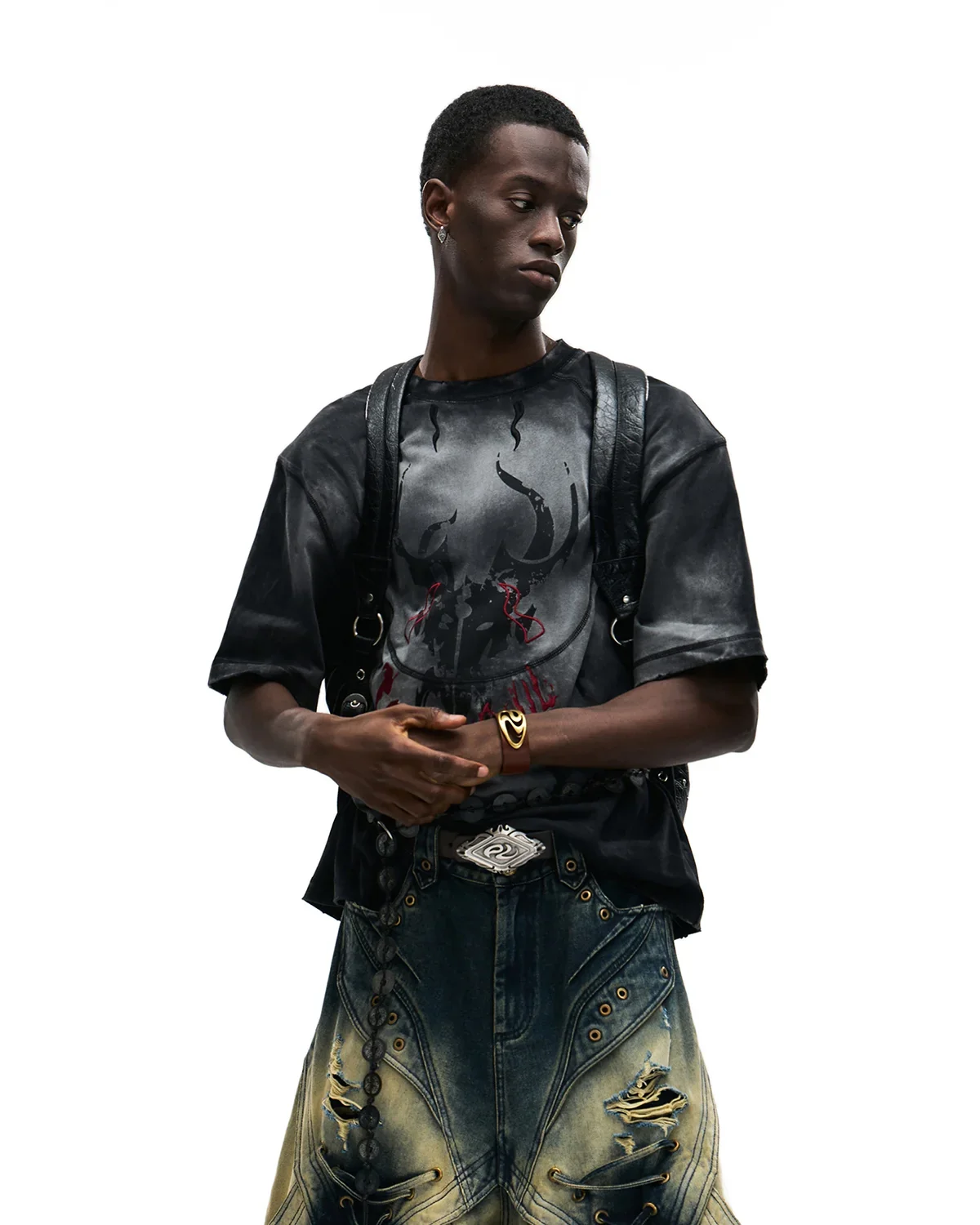 Personsoul Mythical Beast Totem Distressed T-Shirt Black - Image 4