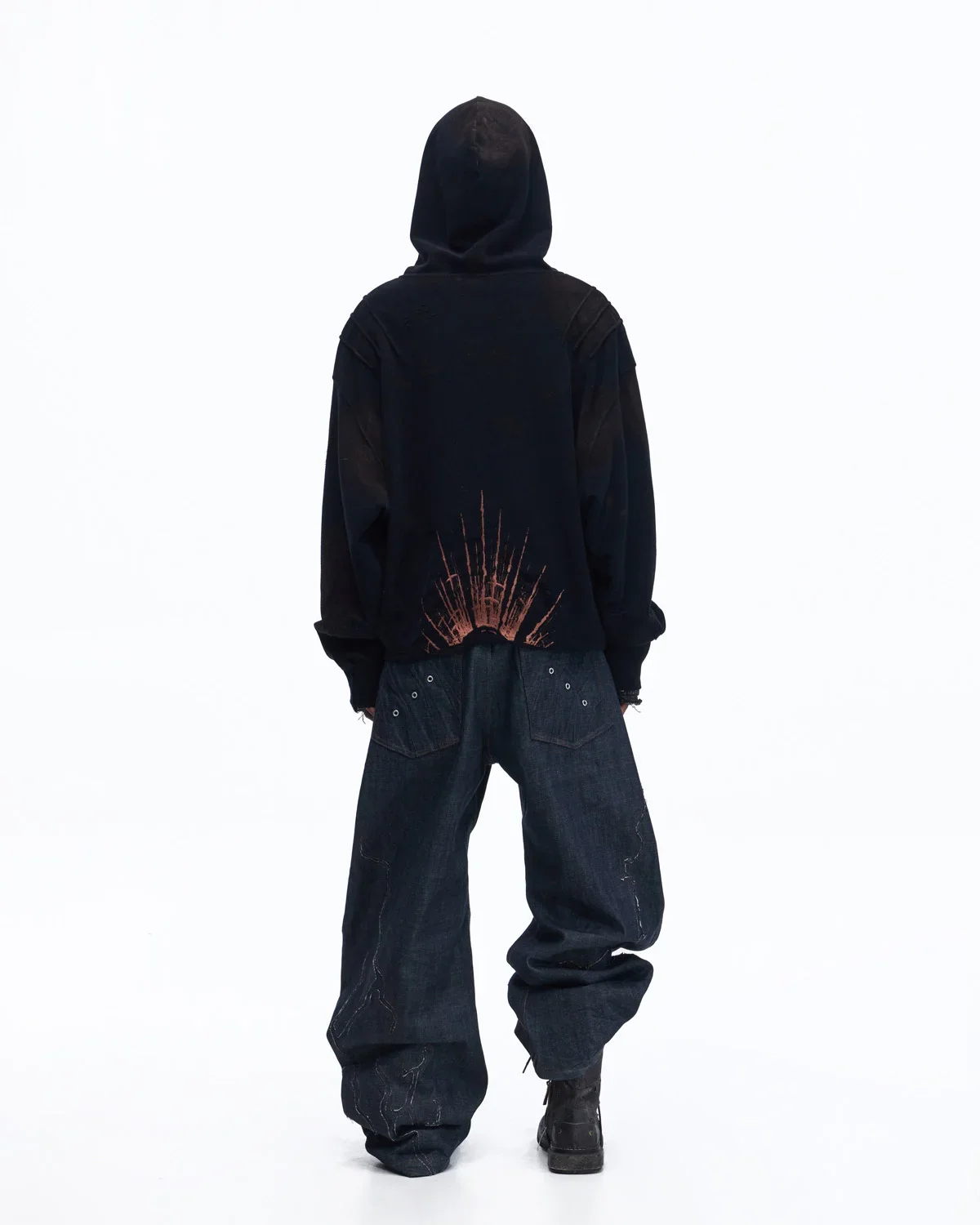 Personsoul Patchwork-Embroidered Raw Denim Curved Pants - Image 15