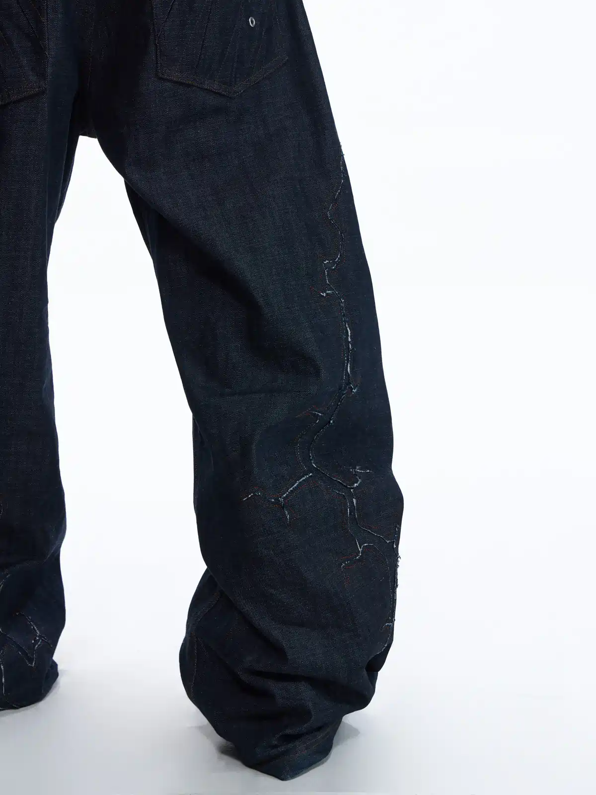 Personsoul Patchwork-Embroidered Raw Denim Curved Pants - Image 6