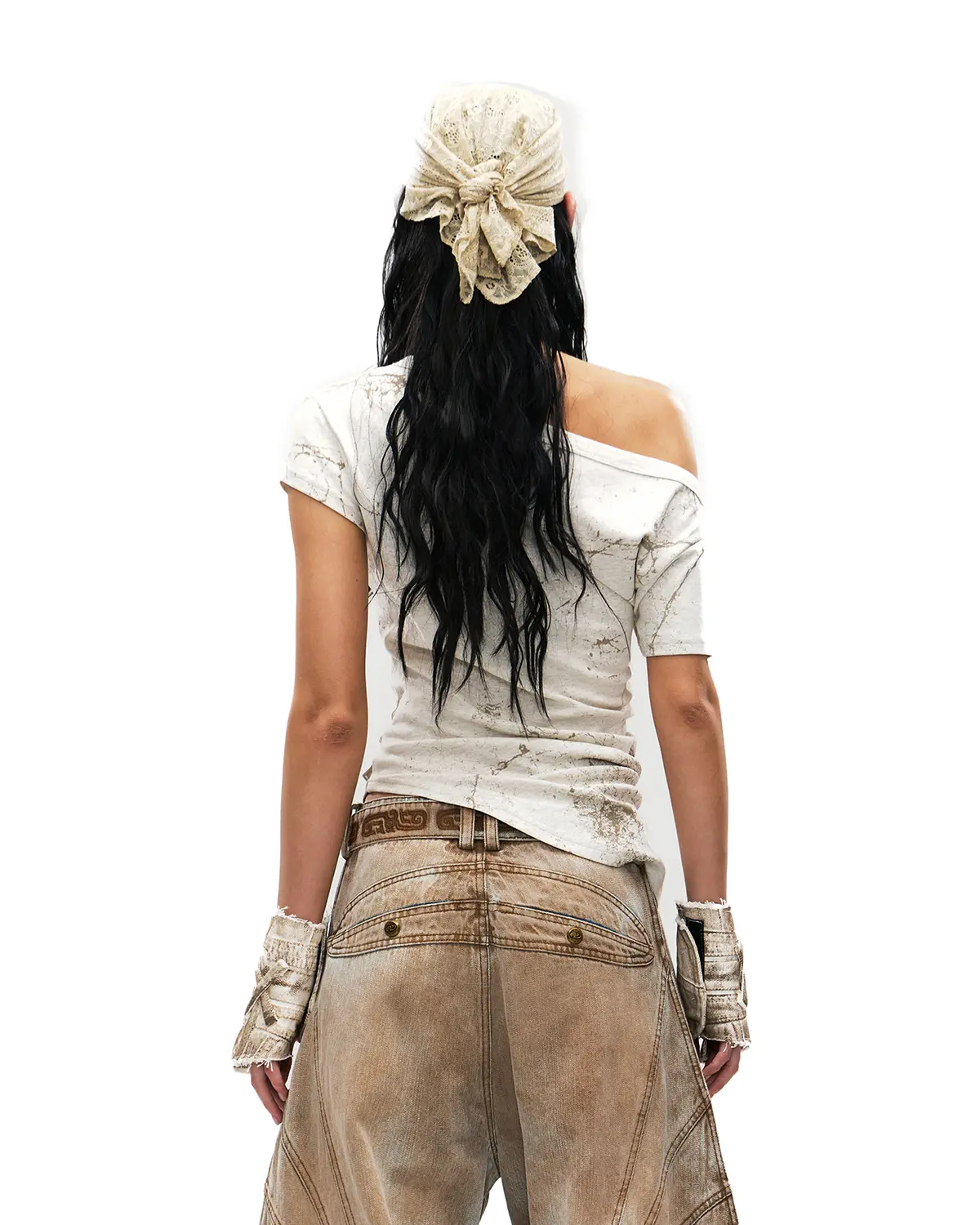 Personsoul Phoenix Motif One-Shoulder T-Shirt White - Image 3