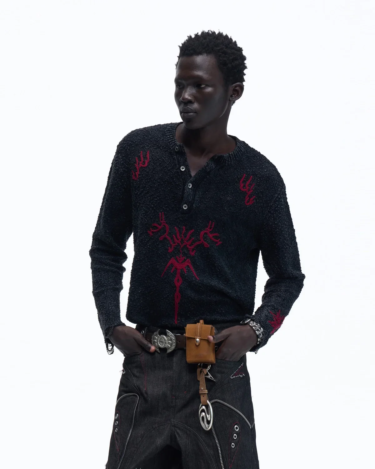 Personsoul Pom-Pom Long-Sleeve Henley Shirt - Image 2