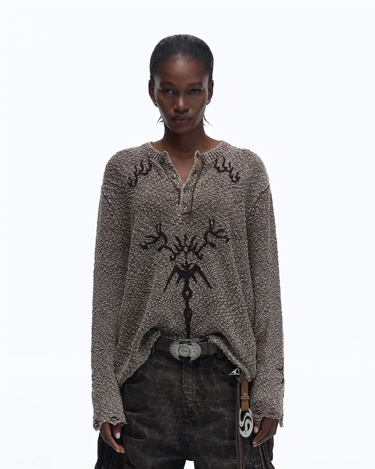 Personsoul Pom-Pom Long-Sleeve Henley Shirt - Image 10