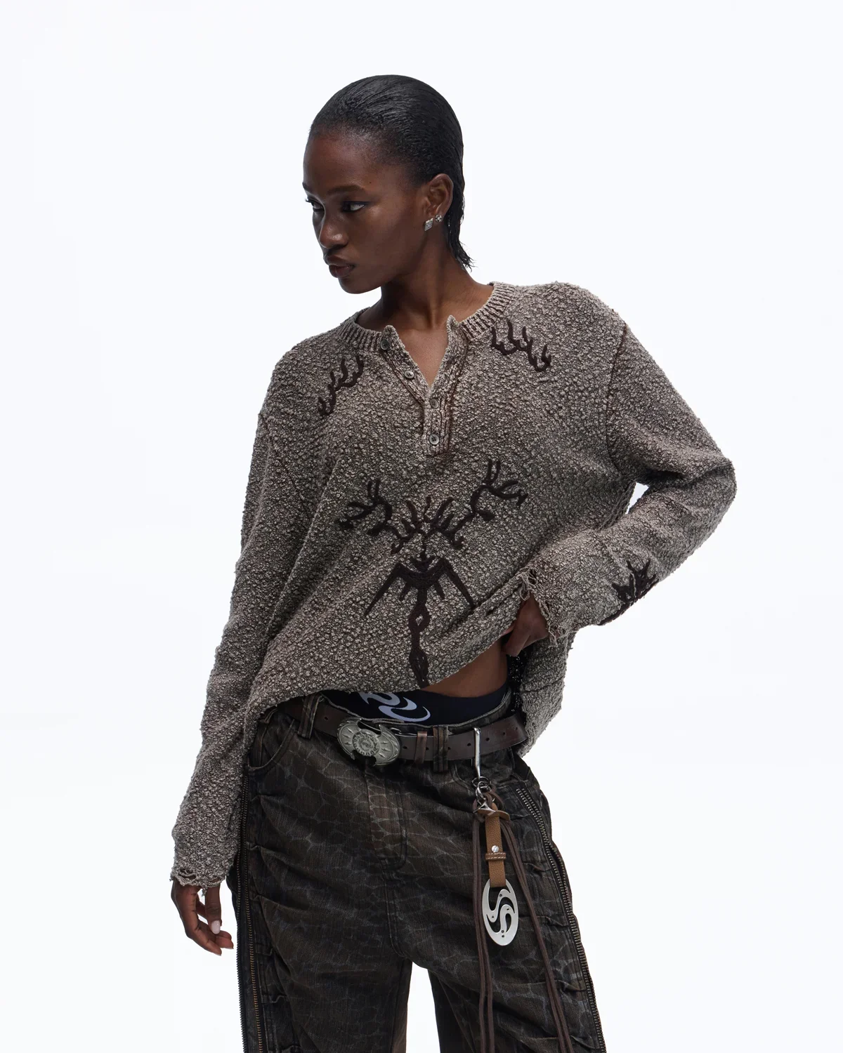 Personsoul Pom-Pom Long-Sleeve Henley Shirt - Image 12