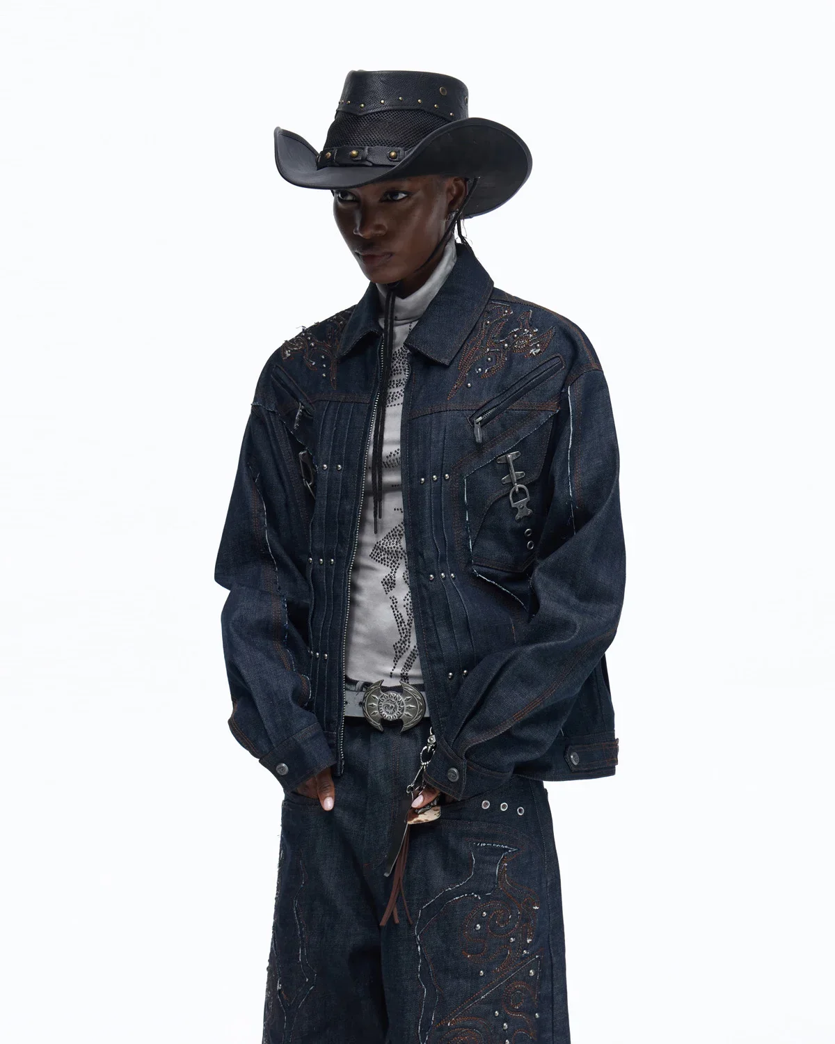 Personsoul Raw Denim Patch Embroidered Jacket - Image 2