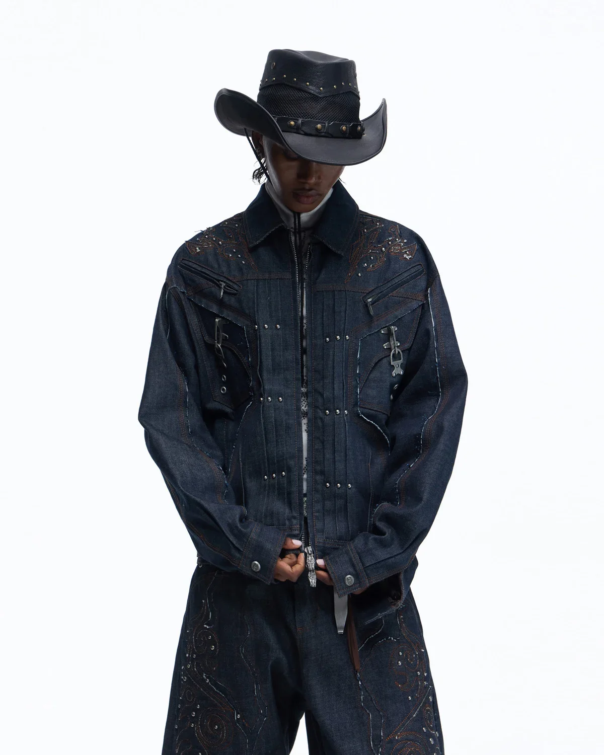 Personsoul Raw Denim Patch Embroidered Jacket - Image 4