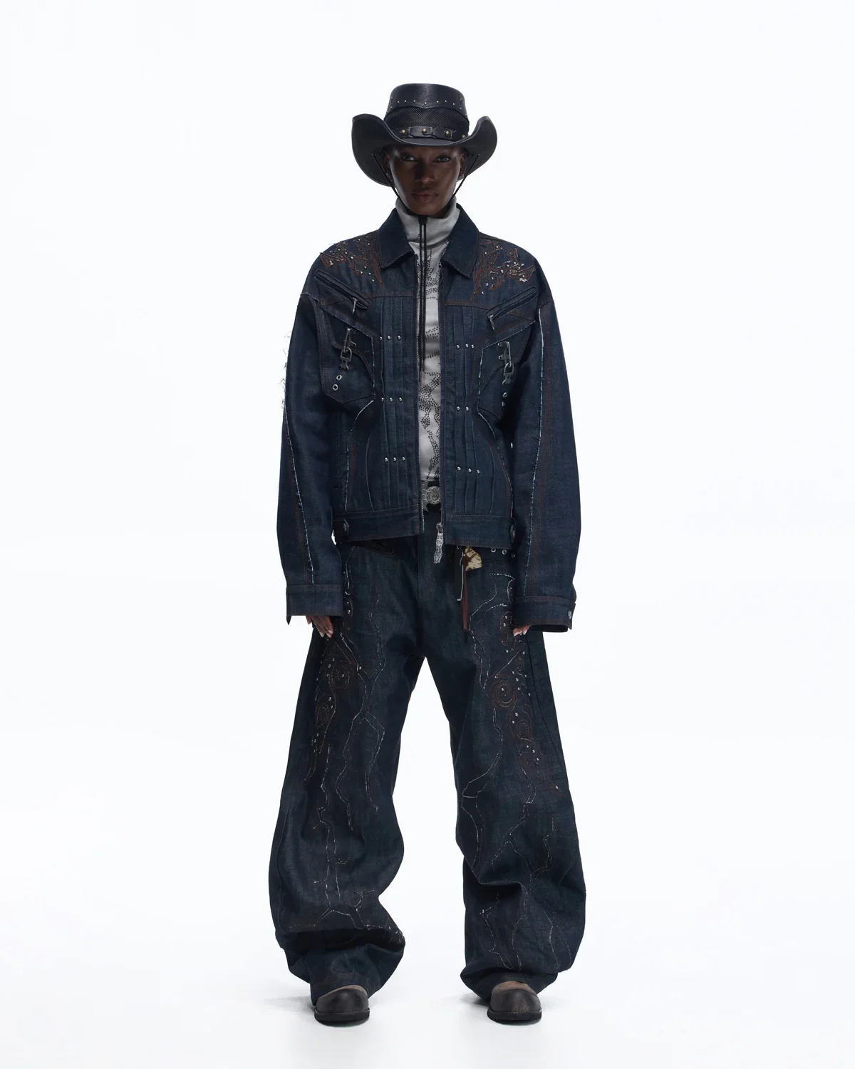 Personsoul Raw Denim Patch Embroidered Jacket - Image 6