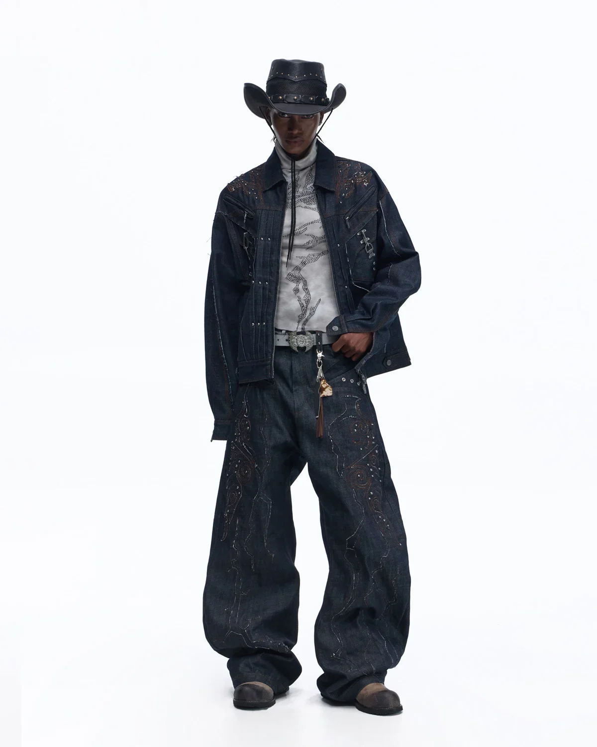 Personsoul Raw Denim Patch Embroidered Jacket - Image 9