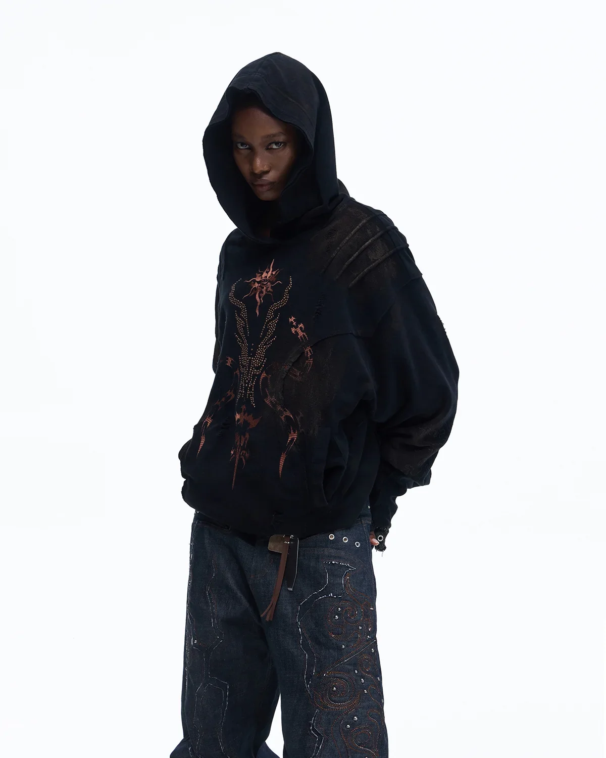 Personsoul Rhinestone Embroidered Hoodie In Black - Image 3