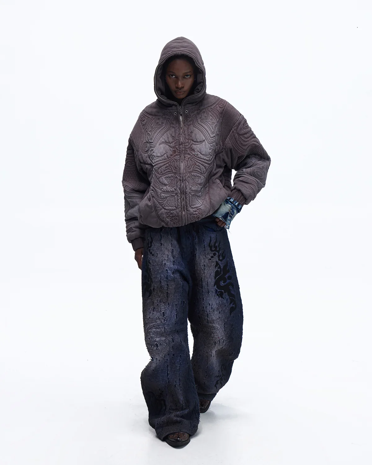 Personsoul Ripped Double-Layer Curved Jeans - Image 11