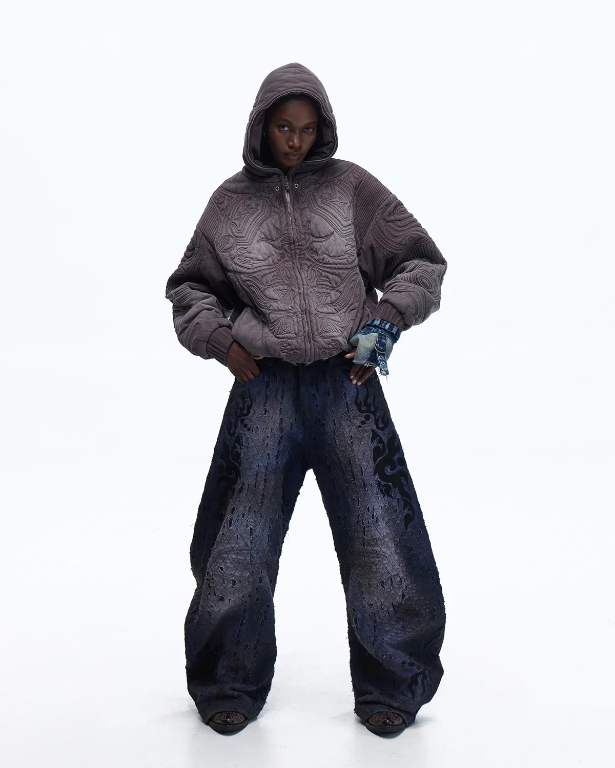 Personsoul Ripped Double-Layer Curved Jeans - Image 12