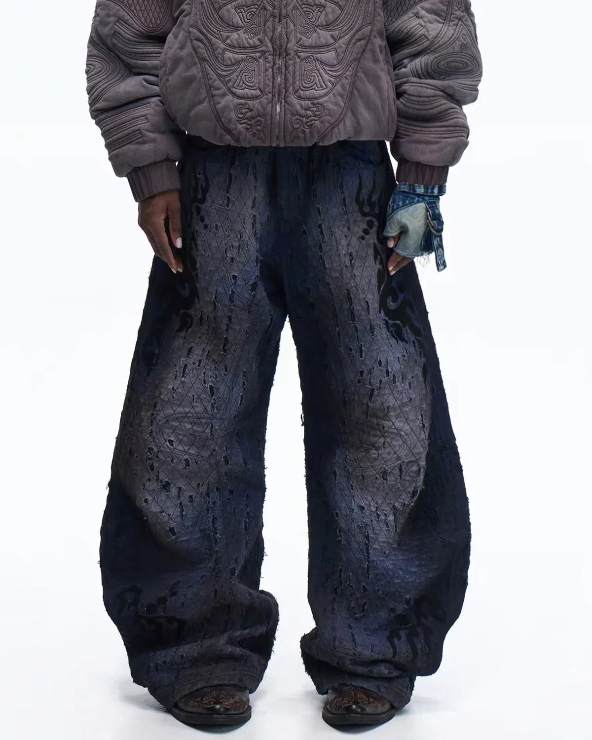 Personsoul Ripped Double-Layer Curved Jeans - Image 13